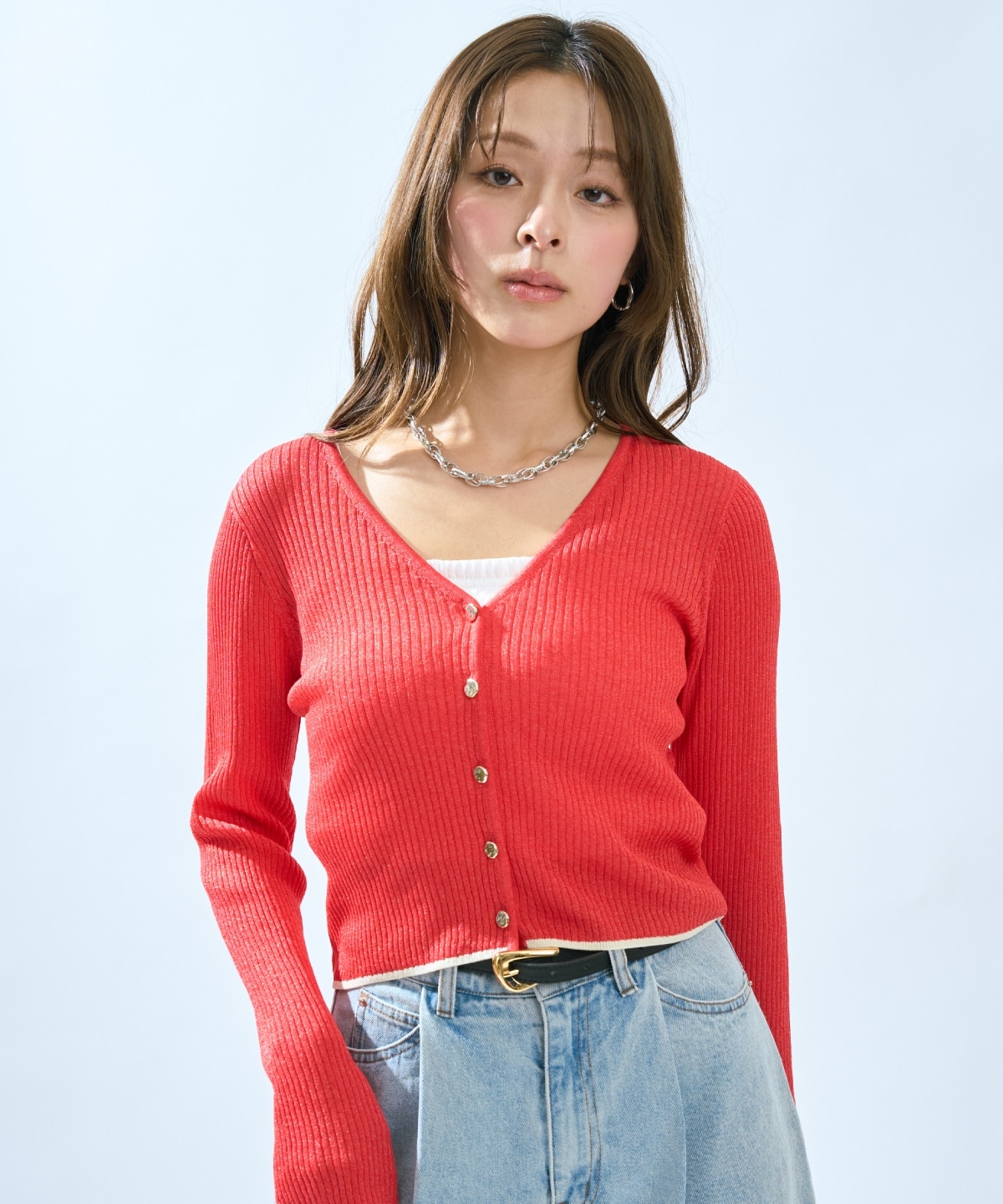 【5/14(木)一部店舗先行発売】シアーリブクロップドニットカーディガン