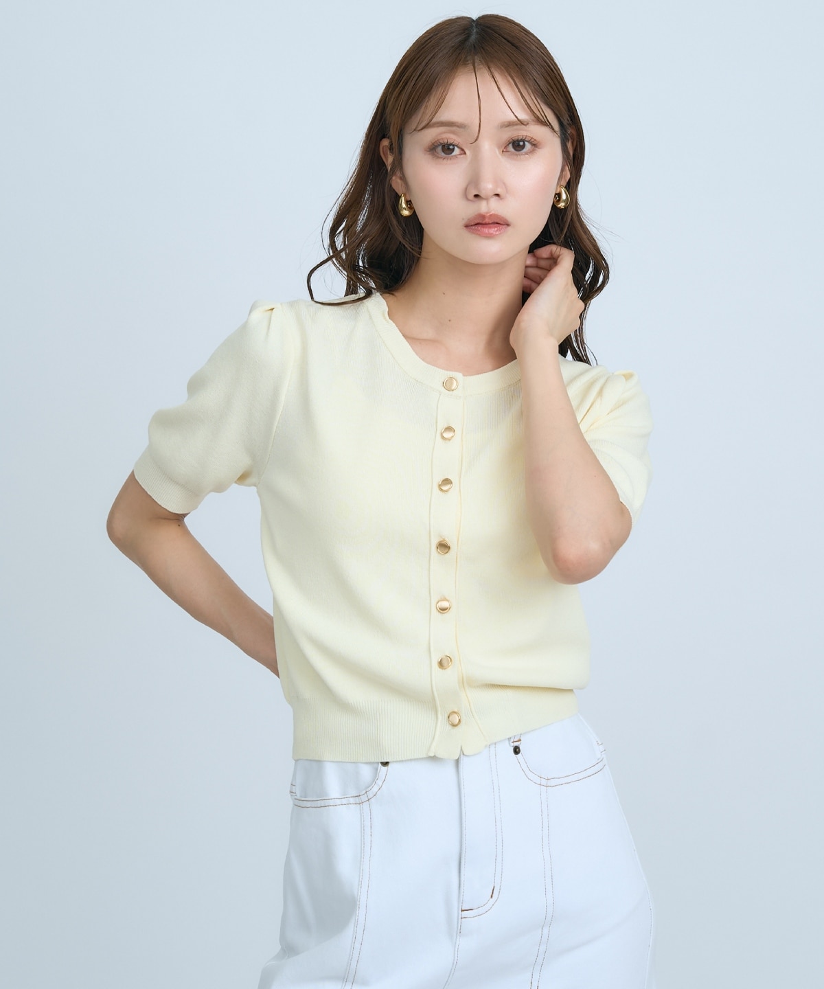 【先行予約受付中】異素材リボン半袖ニットカーディガン