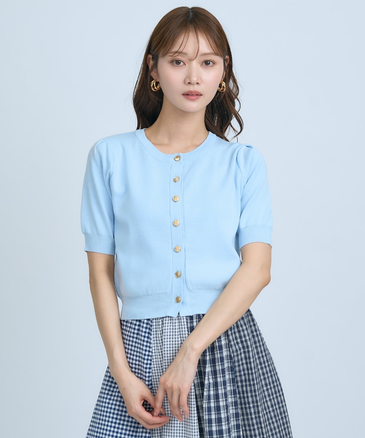 【先行予約受付中】異素材リボン半袖ニットカーディガン