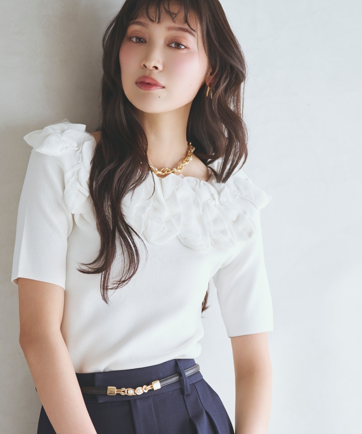 【先行予約受付中】フリルボートネックニットプルオーバー