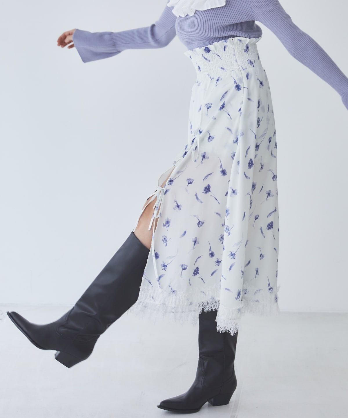 フェザープリントスリットスカショートパン