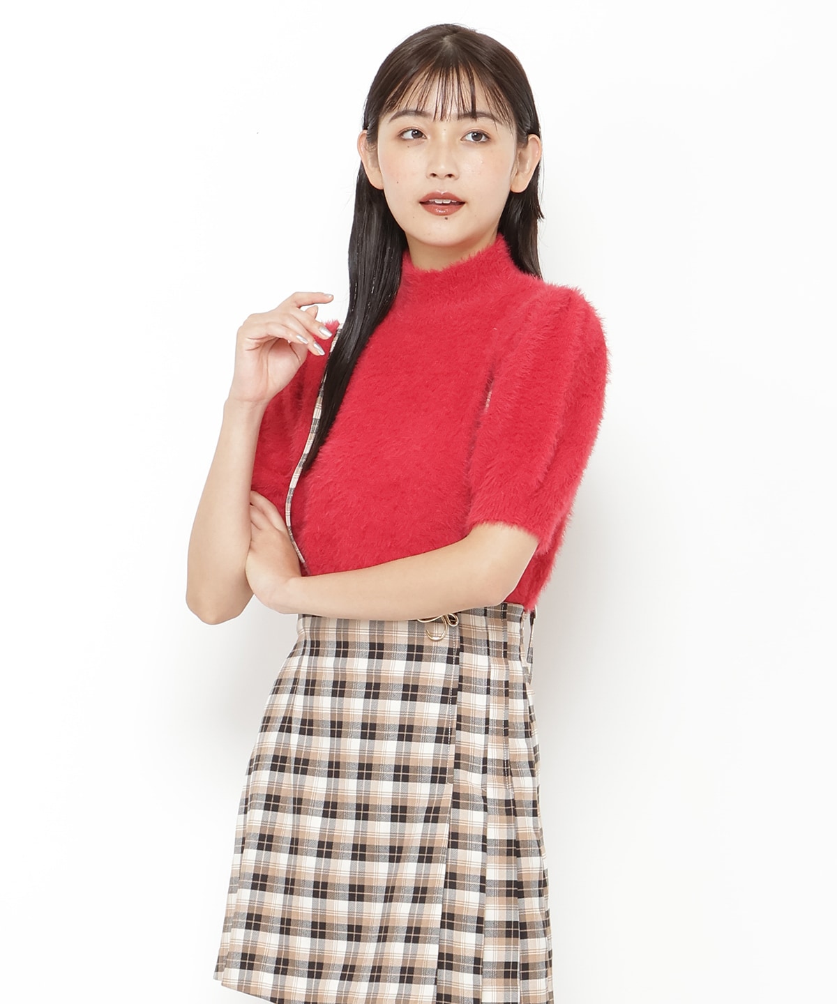 フェザーライク半袖ニットプルオーバー