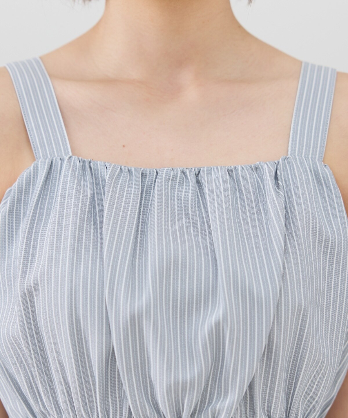 フロントシャーリングシャツ＆ストライプミニワンピースセット