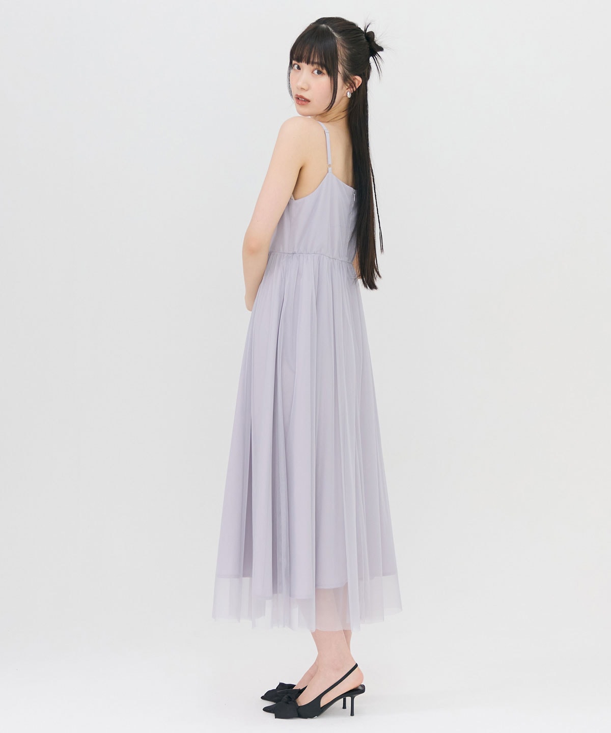 チュールフリルブラウス×キャミワンピースドレス