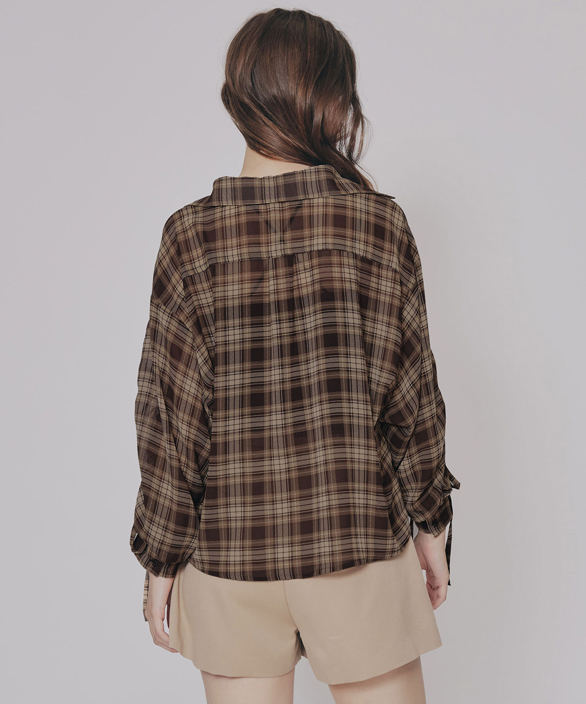 シアーチェックドロストスリーブシャツ