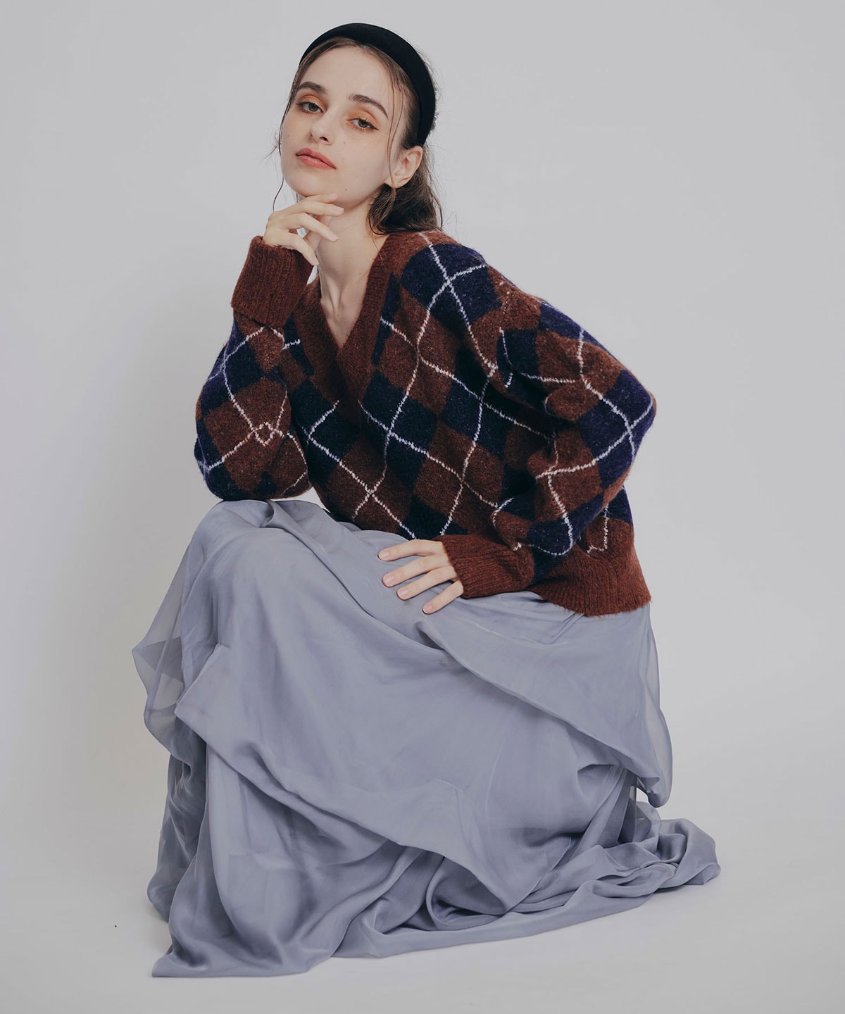 タックバルーンボリュームシフォンロングスカート