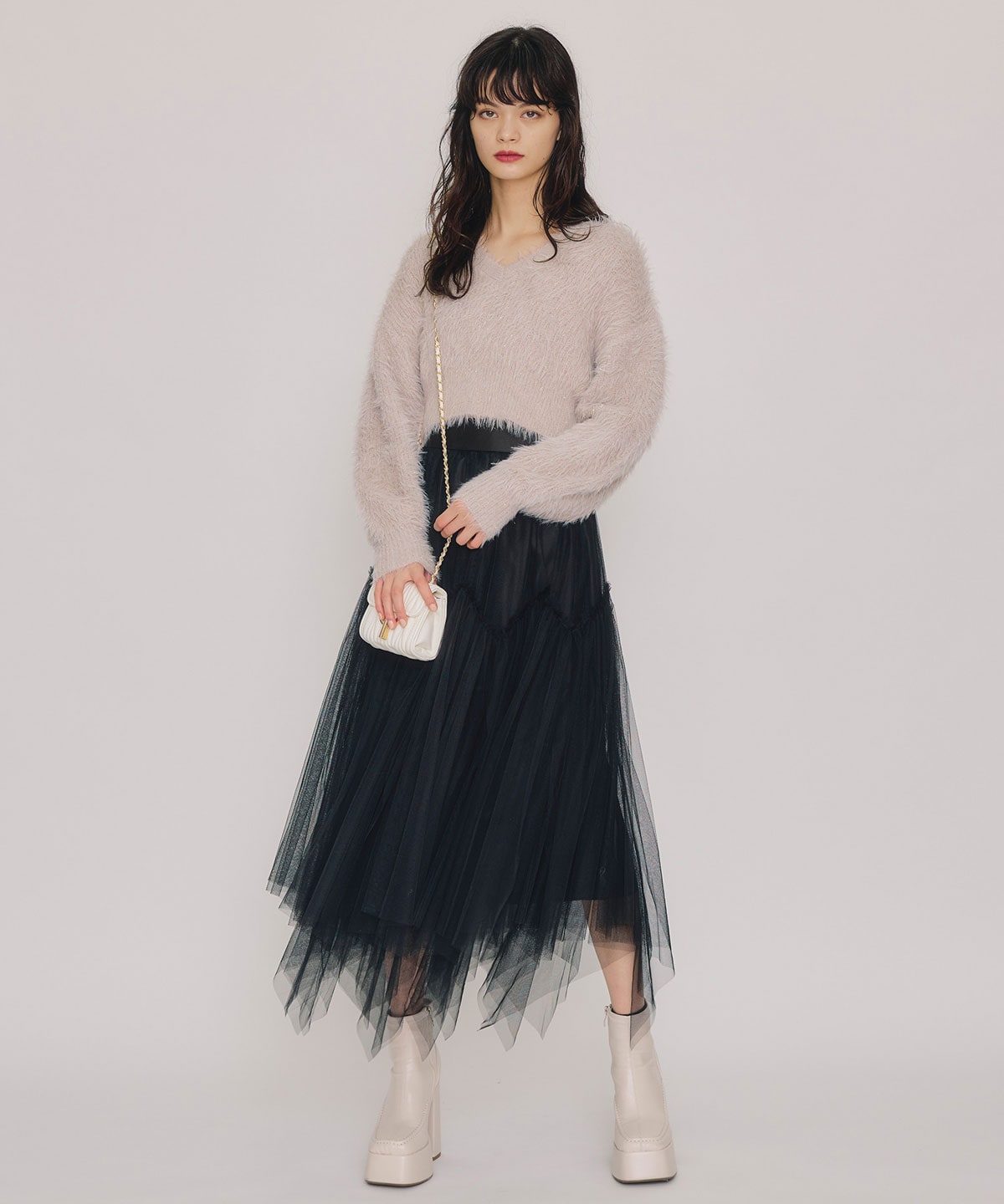 チュールフレアロングスカート