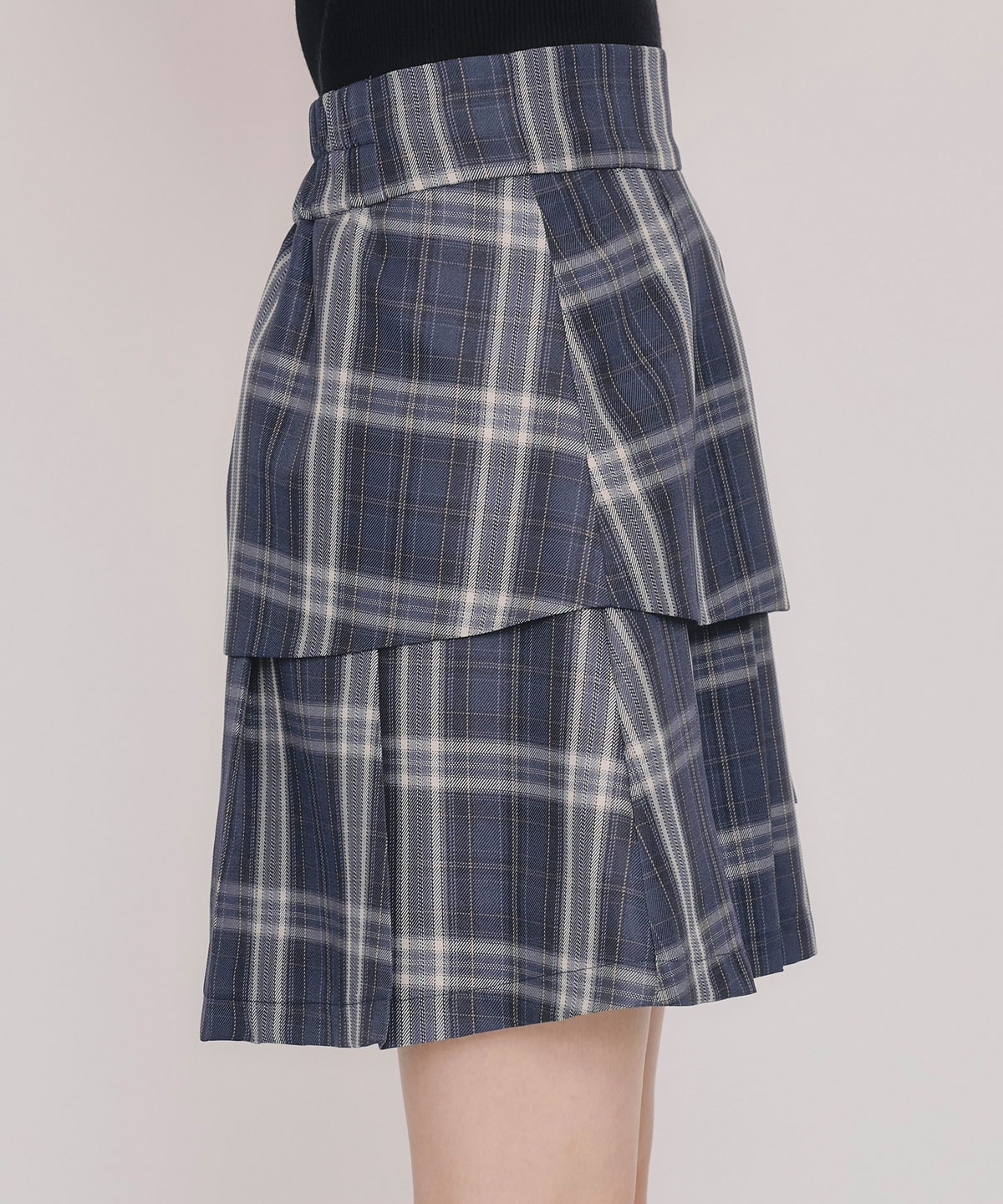 レイヤードライクチェックプリーツミニスカート