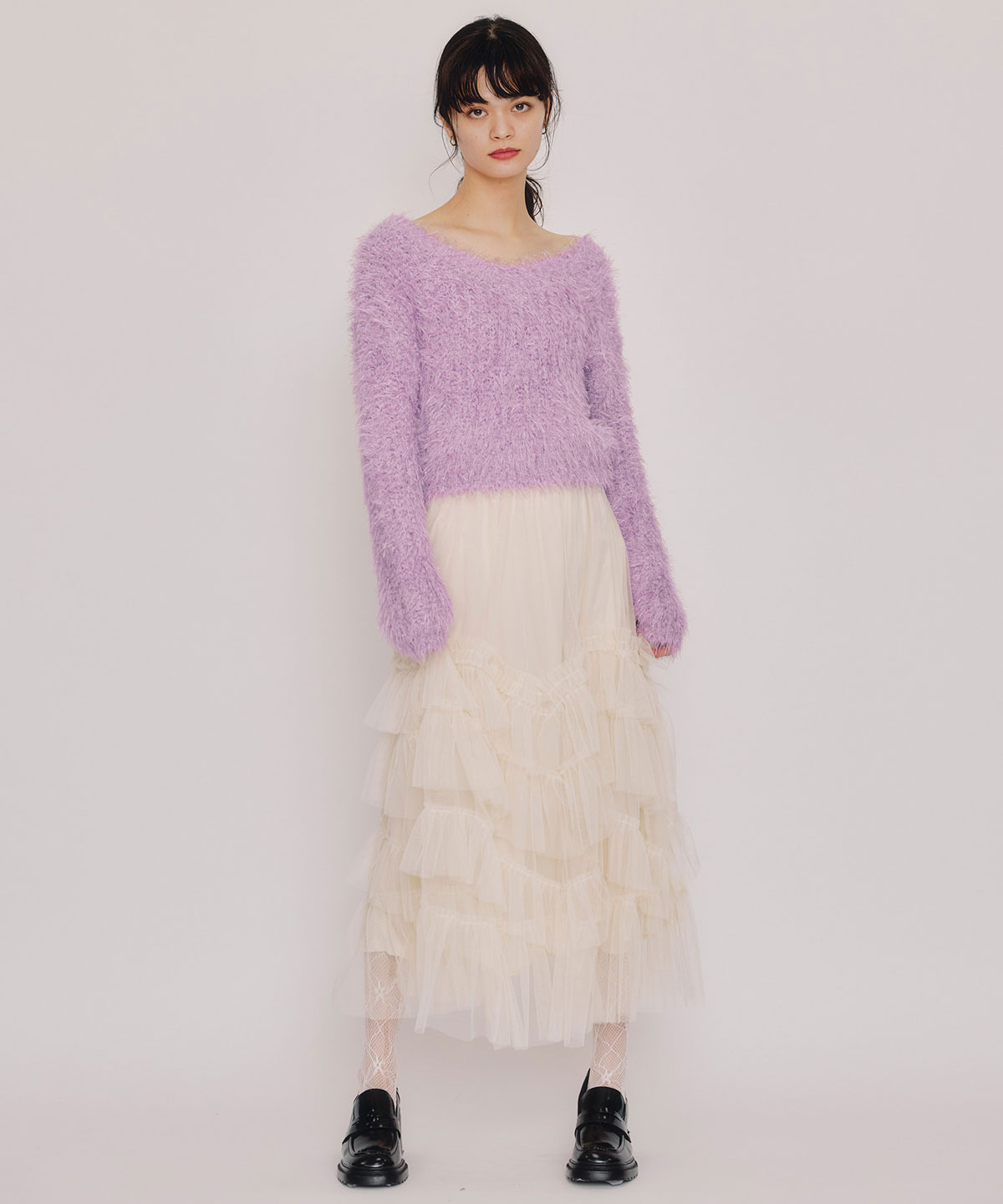 ギャザーチュールティアードロングスカート