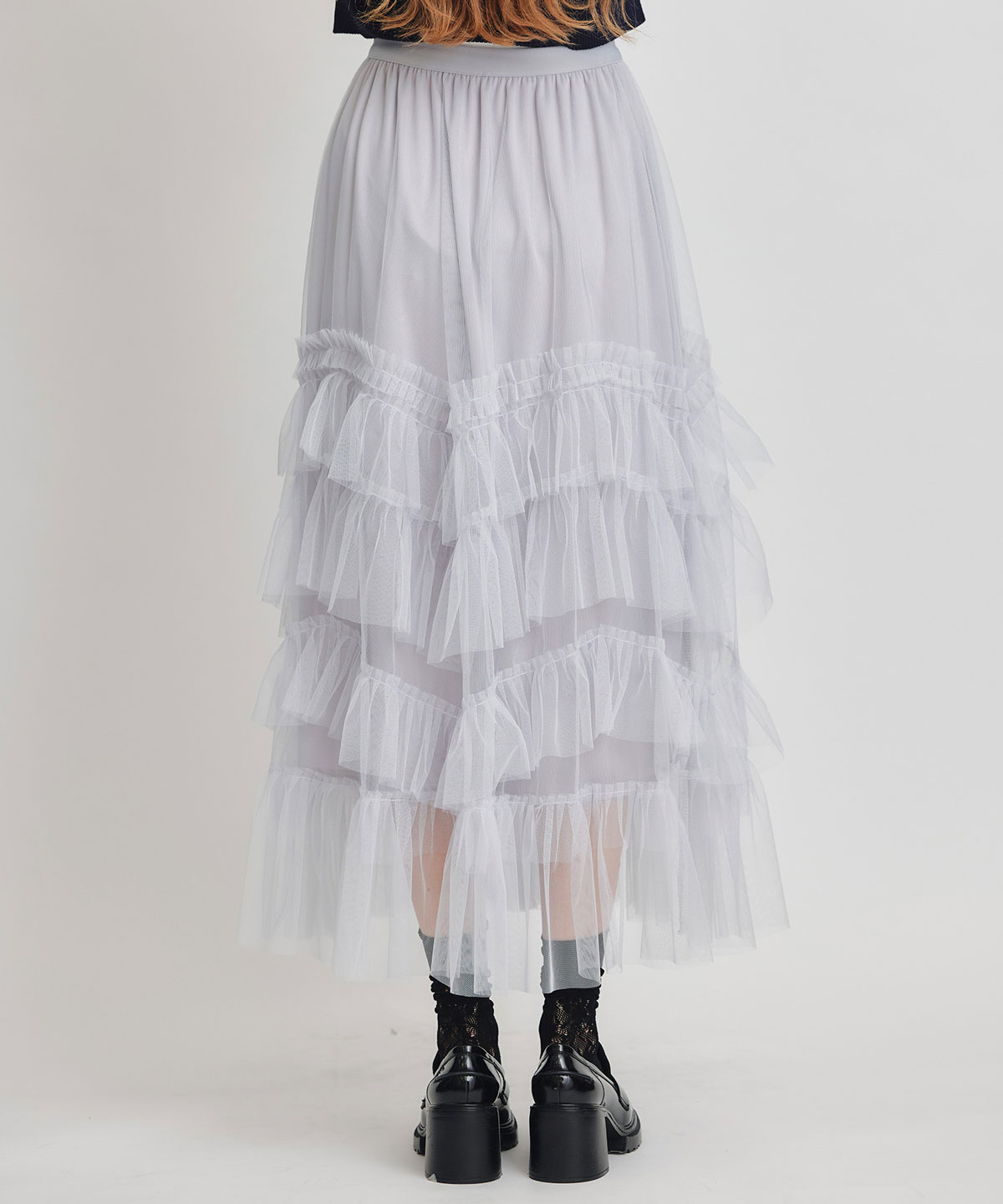 ギャザーチュールティアードロングスカート