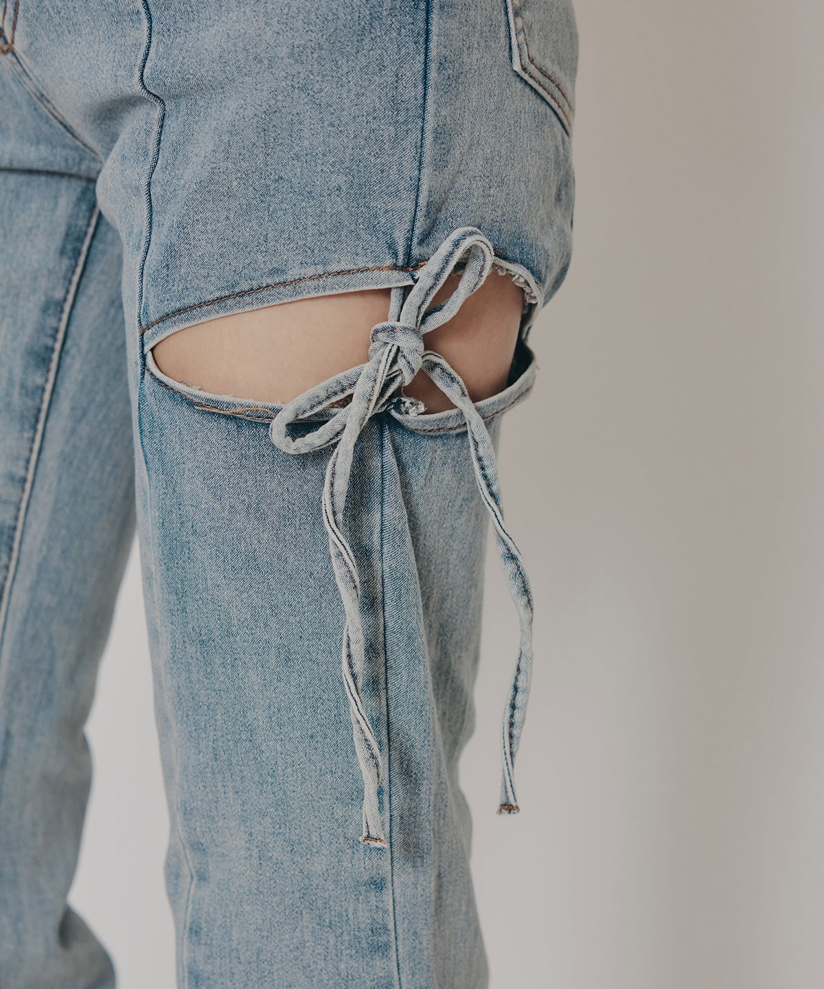 カットアウトリボンストレッチデニム