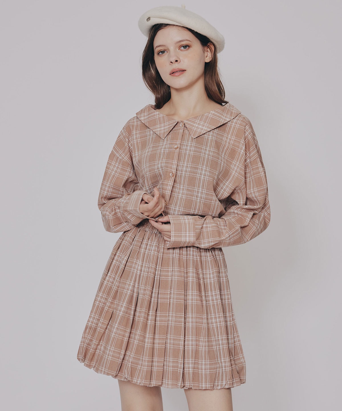 マルチWAYチェックブラウス×バルーンスカートセットアップ