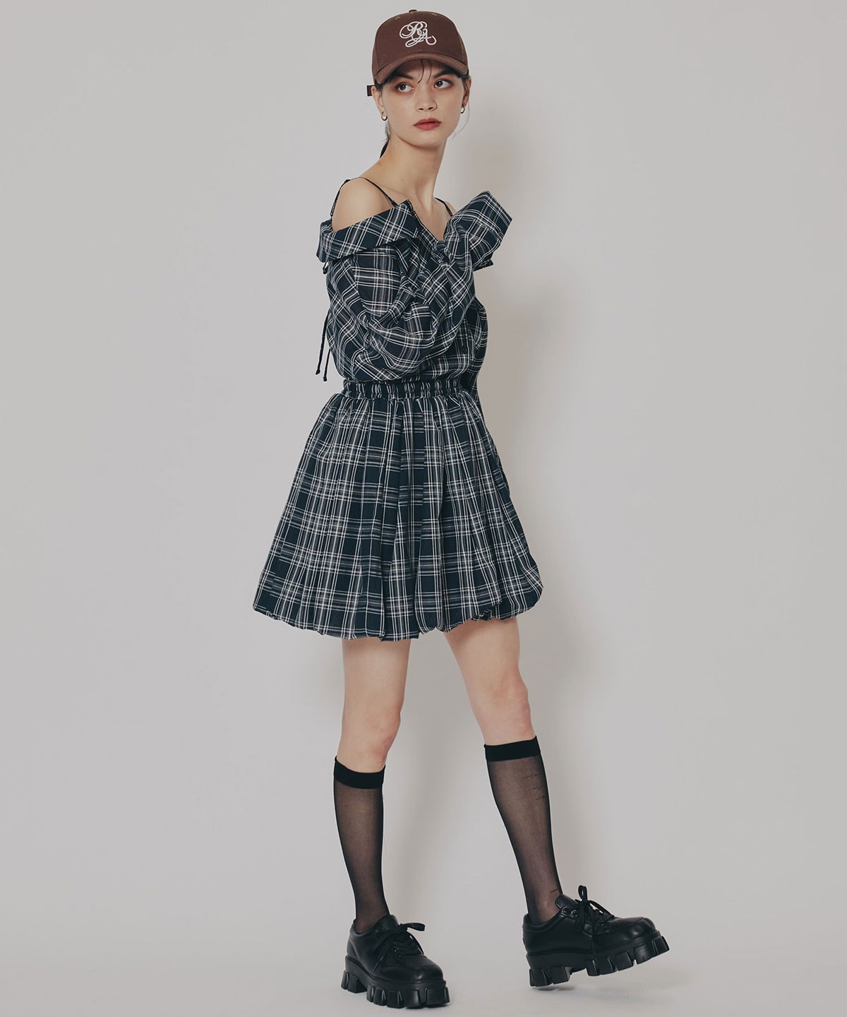 マルチWAYチェックブラウス×バルーンスカートセットアップ