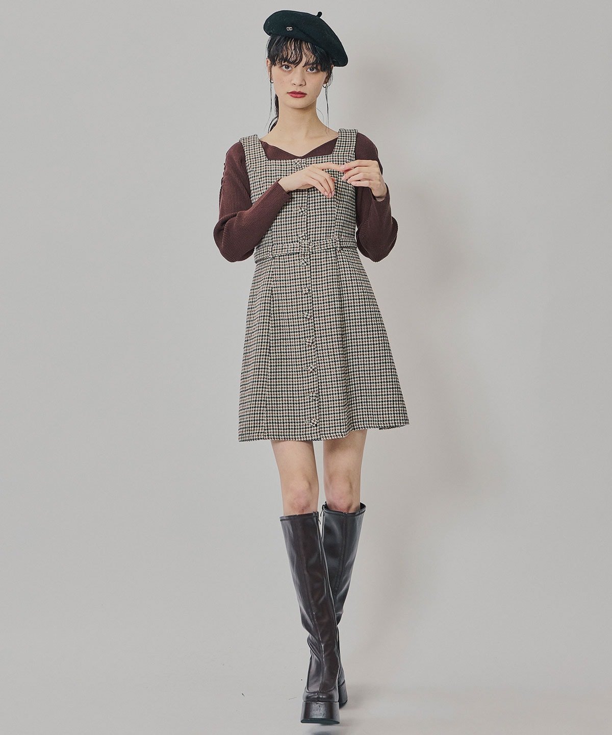 ハウンドトゥースショートジャケット×ミニワンピース