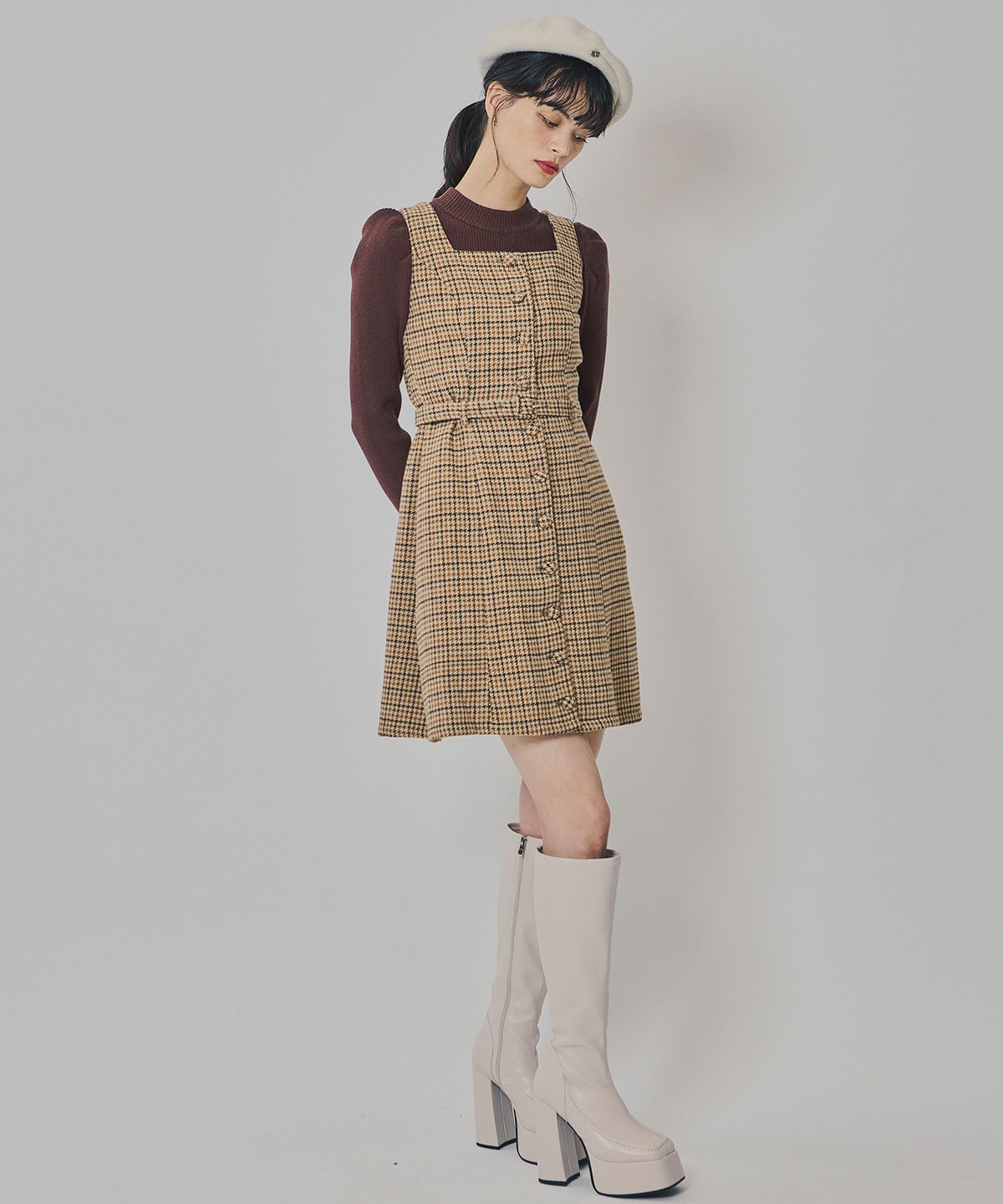 ハウンドトゥースショートジャケット×ミニワンピース