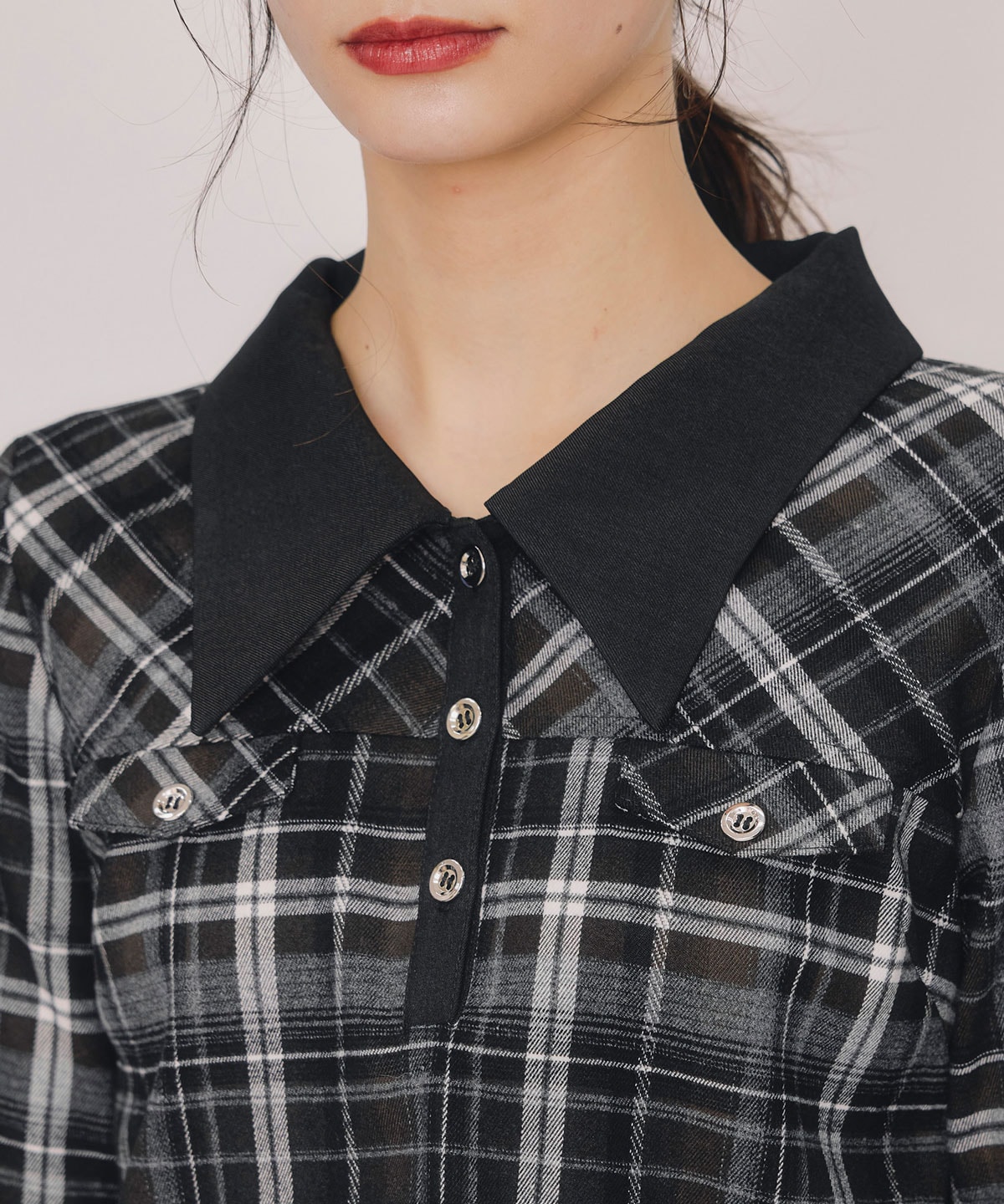 バイアスチェックショートブラウス×プリーツミニスカートセットアップ