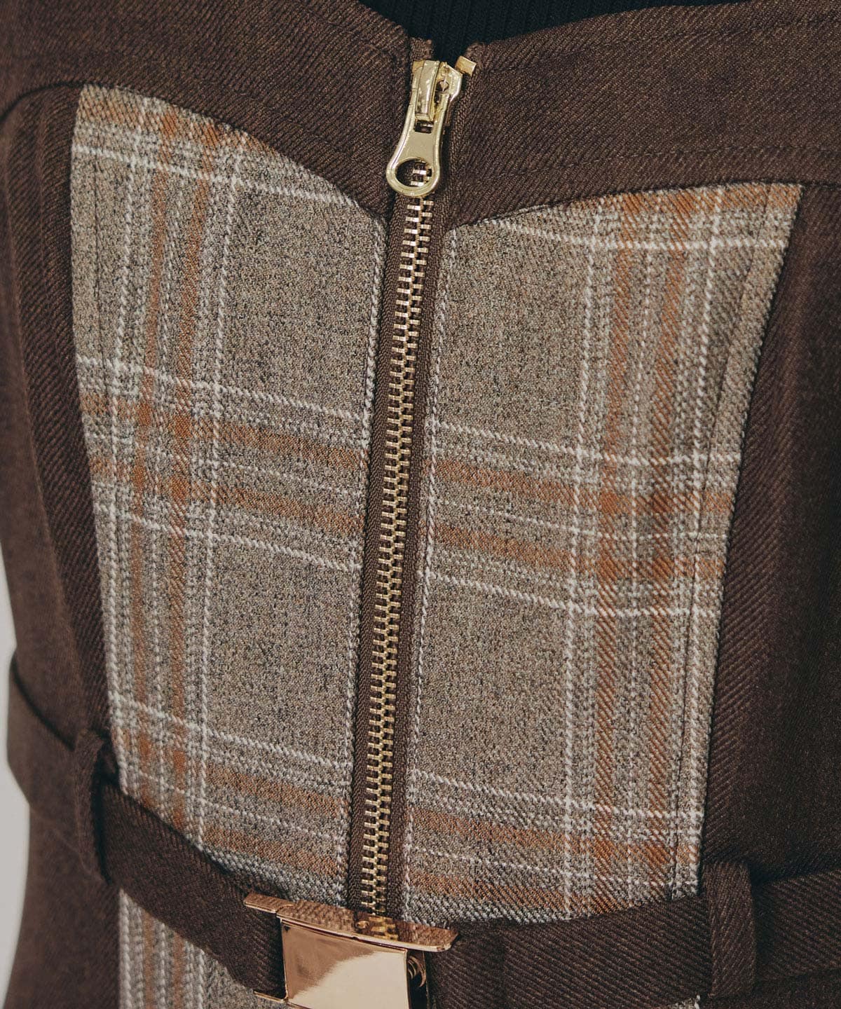 フロントジップバイカラーチェックワンピース