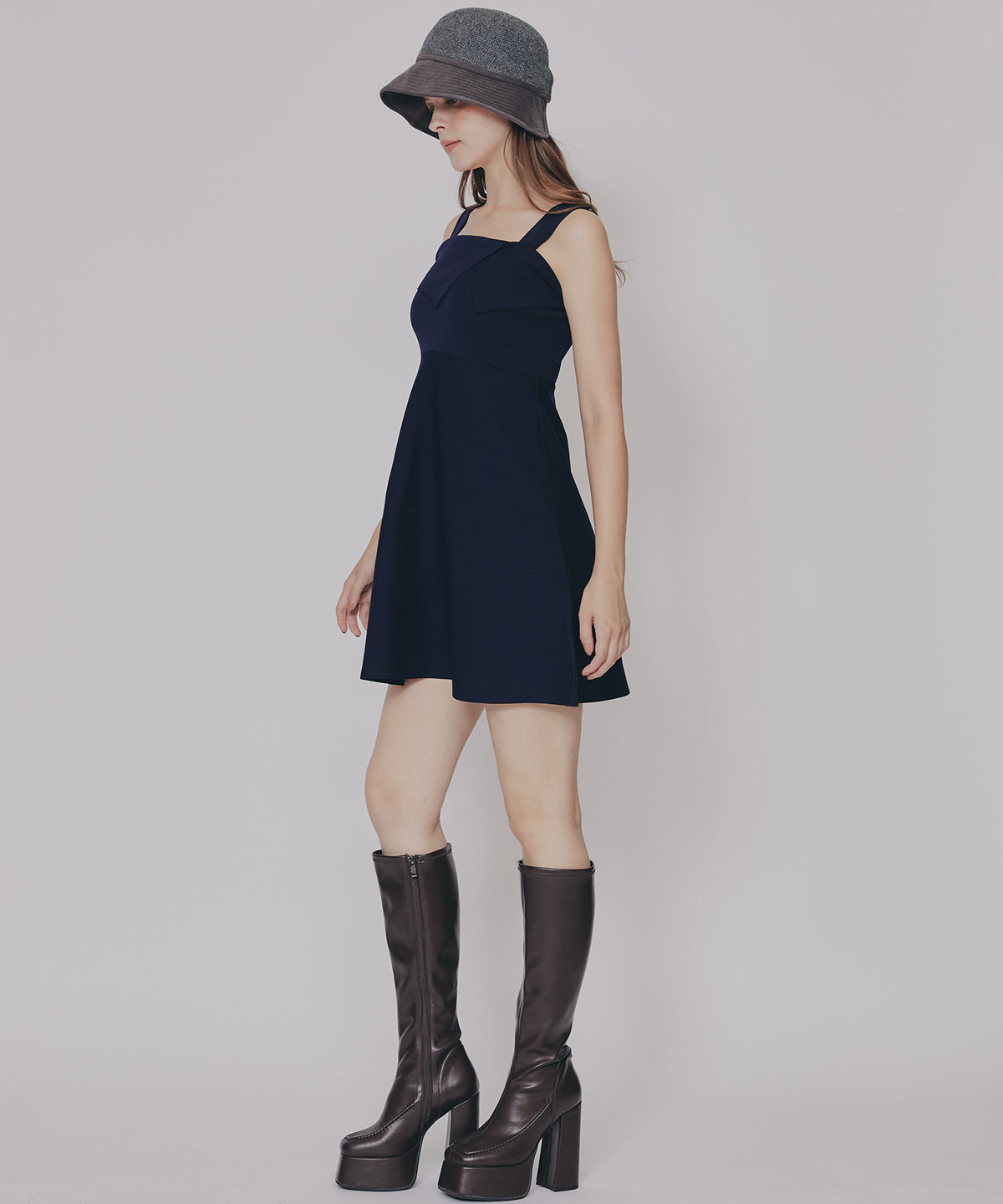 チェックショートシャツ×ニットミニワンピース