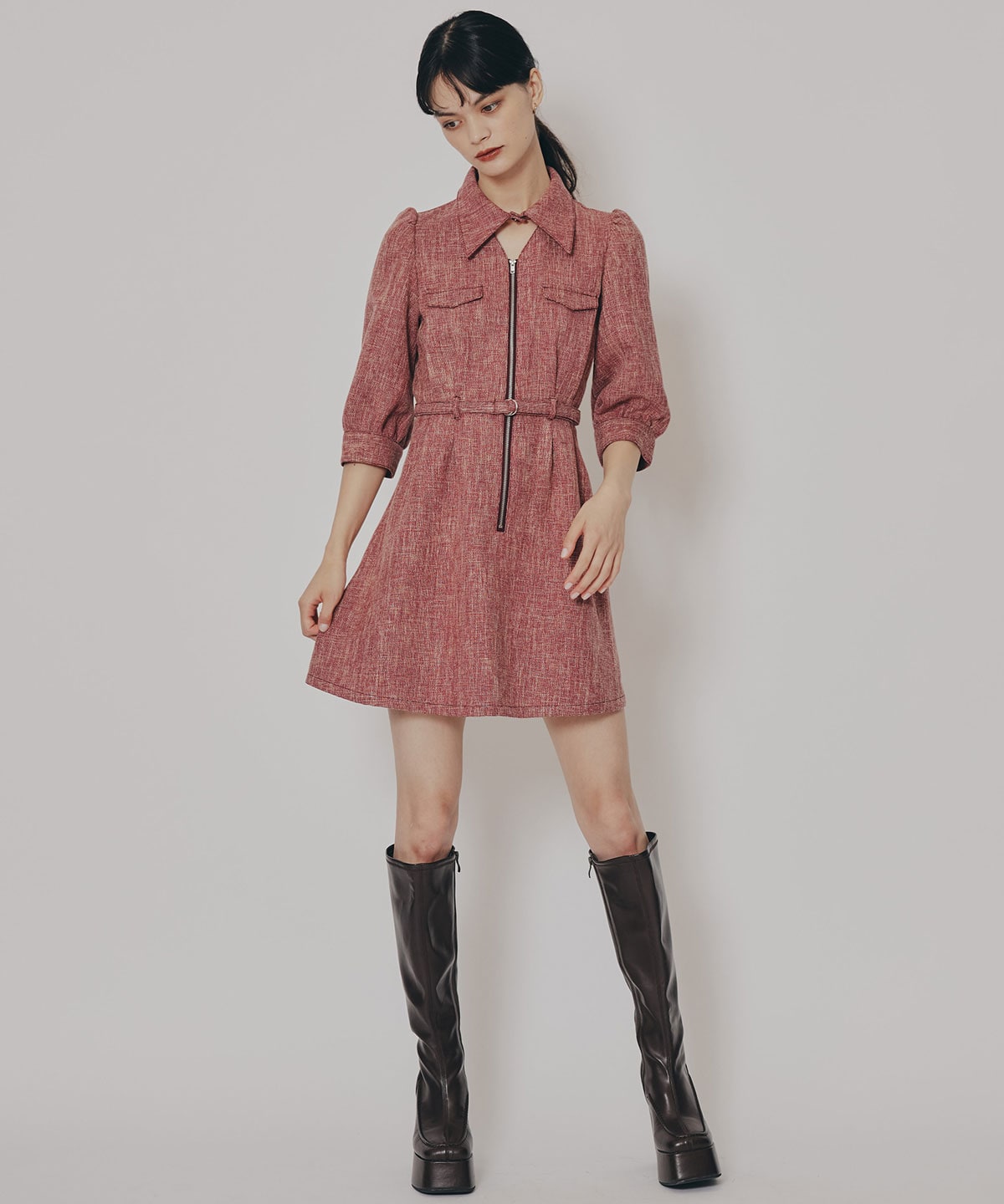 カラーミックスフロントZIPワンピース