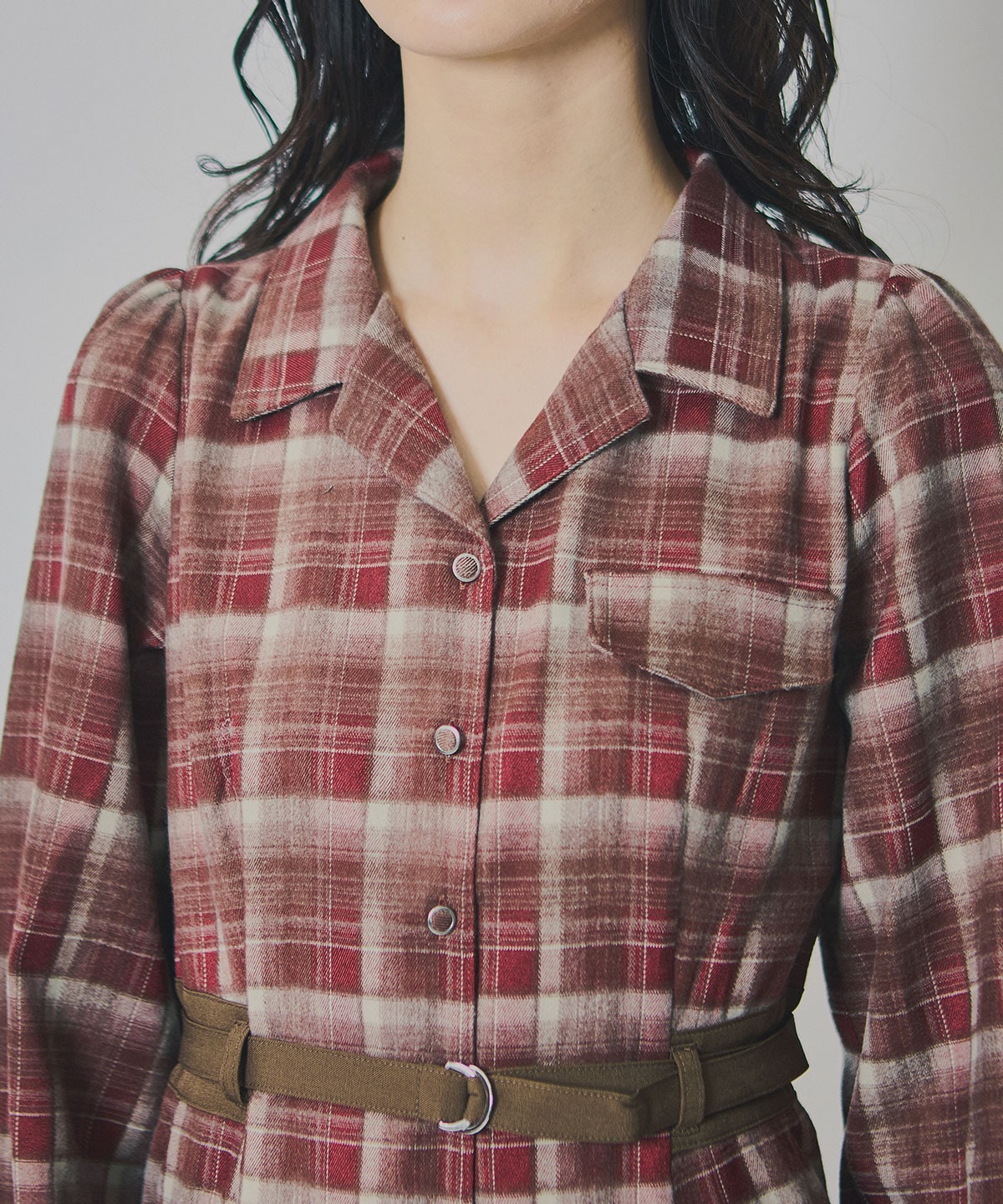 ウエストベルトチェックミニワンピース