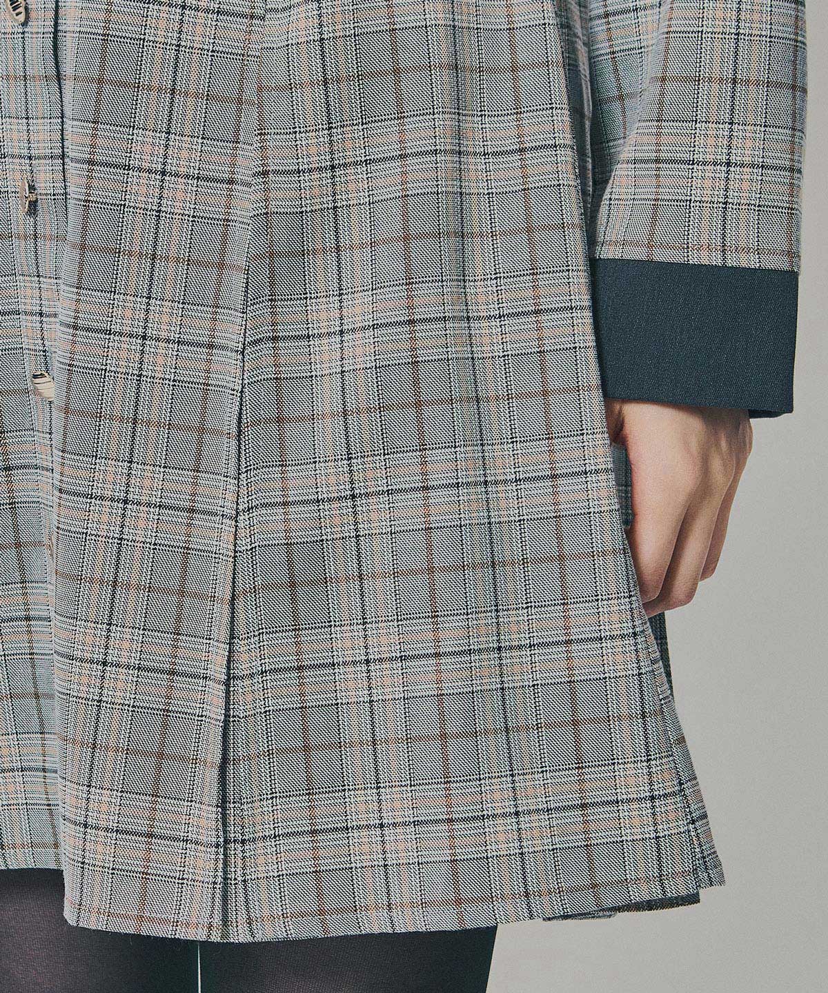 バイカラーチェックボックスプリーツシャツミニワンピース