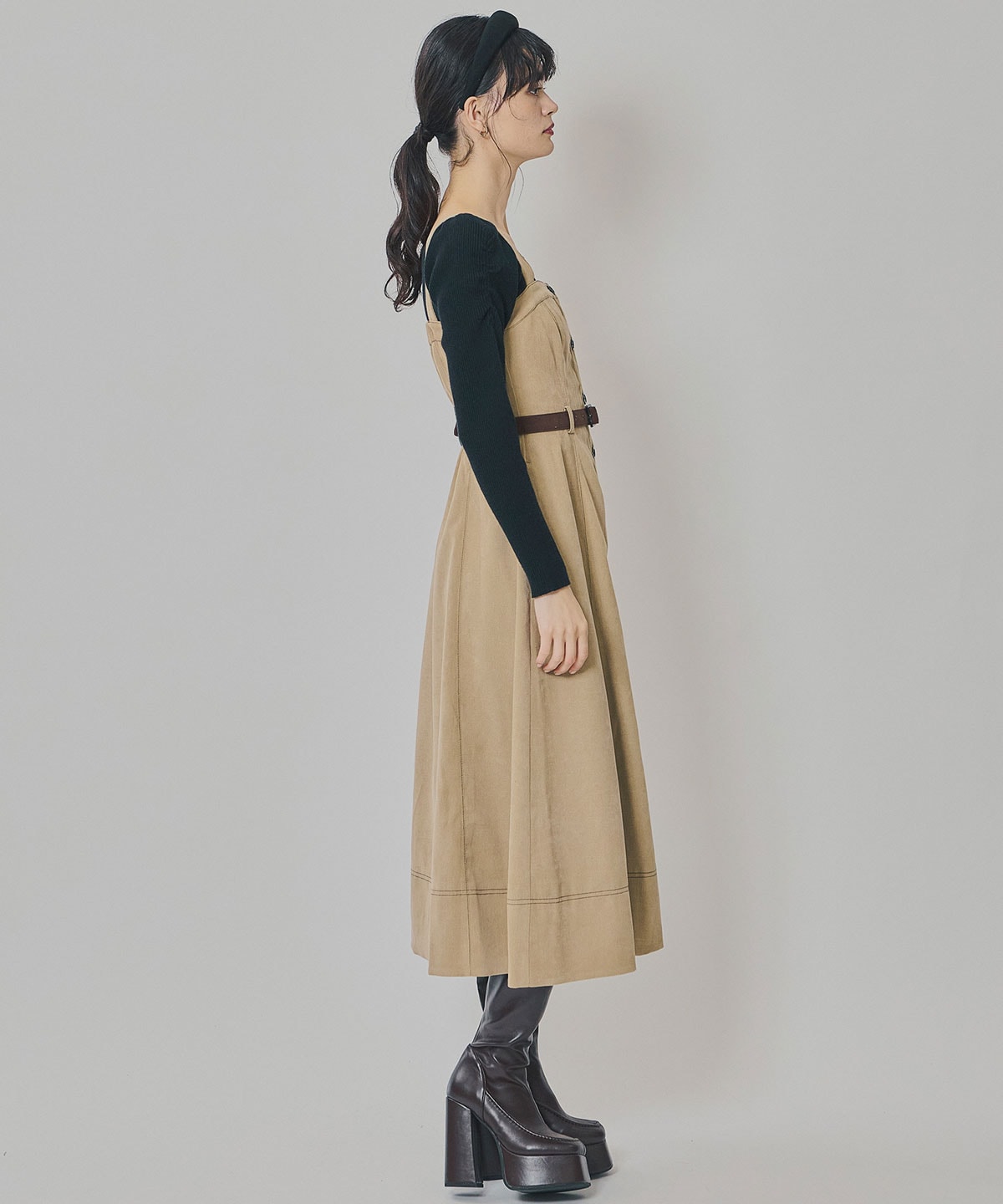 スエードライクショートジャケット×バイカラーワンピースセットアップ