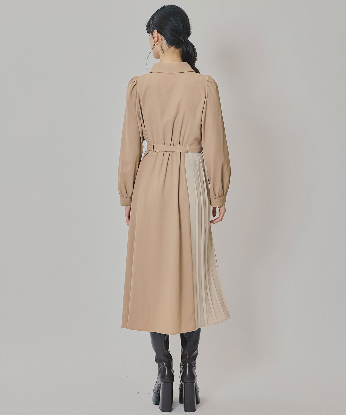 カラーブロックパネルアシメプリーツワンピース