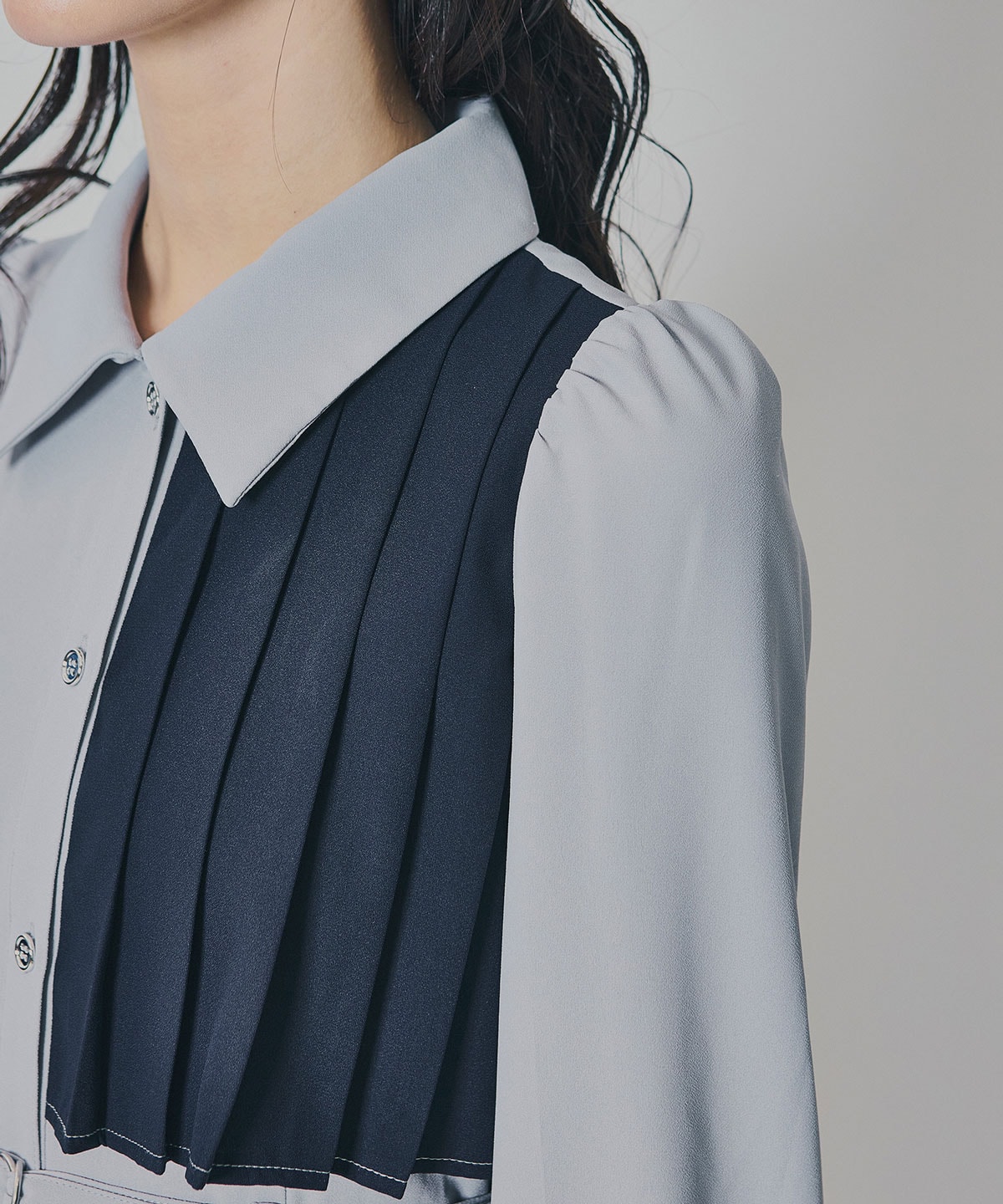 カラーブロックパネルアシメプリーツワンピース