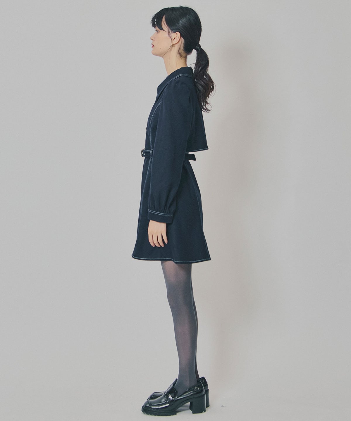 バイカラーステッチラインミニワンピース