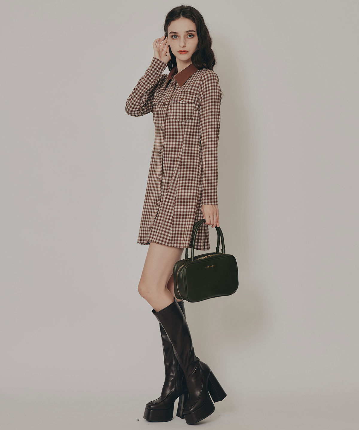 チェックバイカラーカットミニワンピース