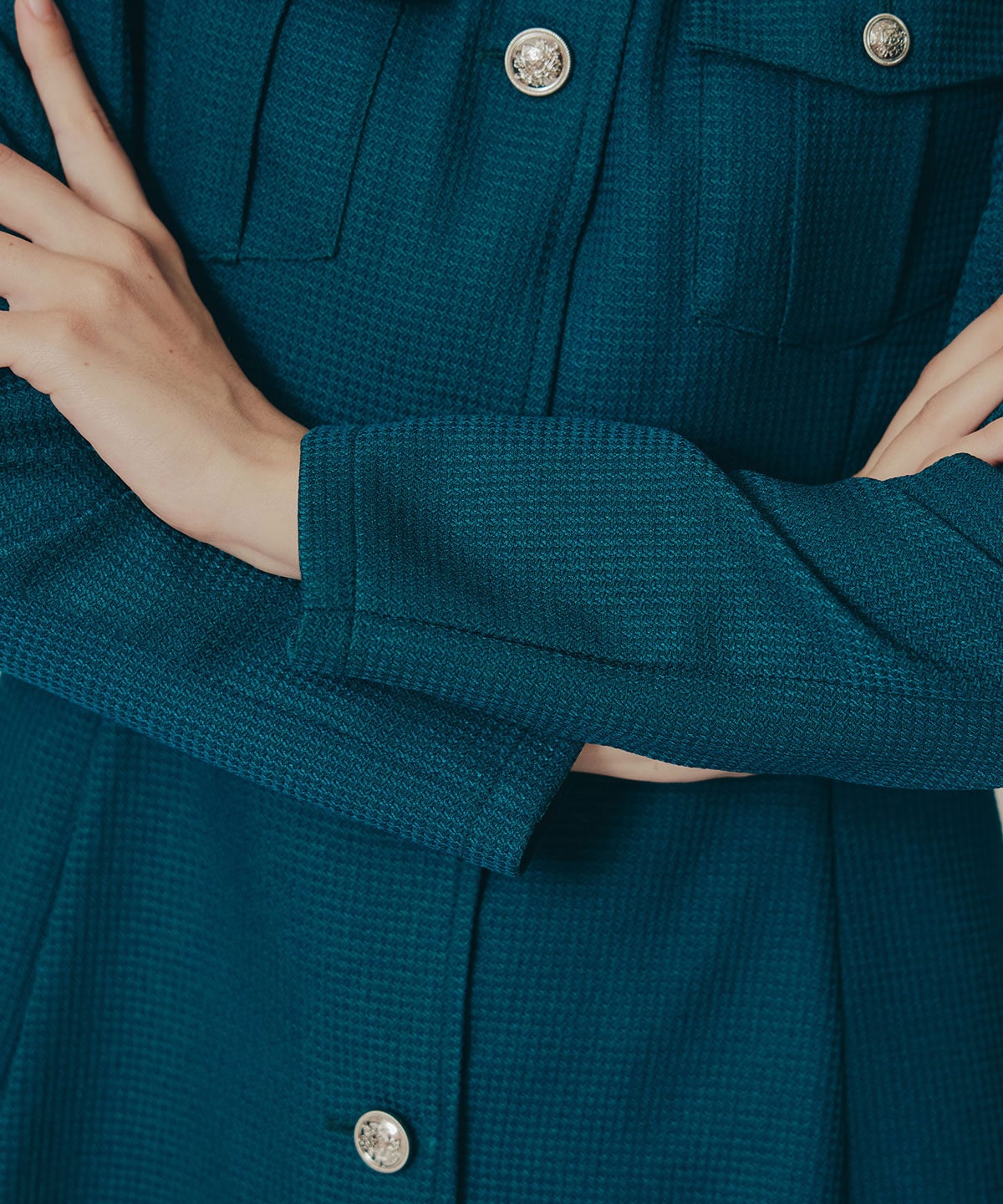 エンブレムボタンマイクロワッフルシャツワンピース