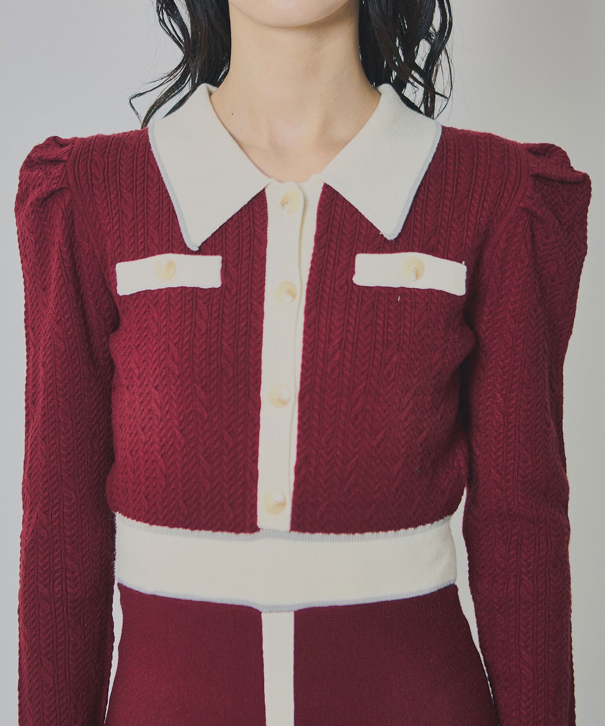 マルチケーブルバイカラーニットワンピース