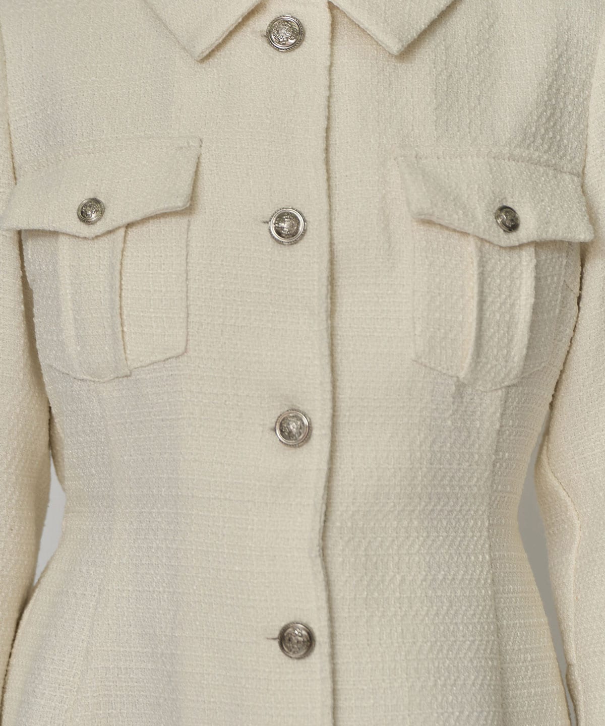 エンブレムボタンツイードシャツミニワンピース