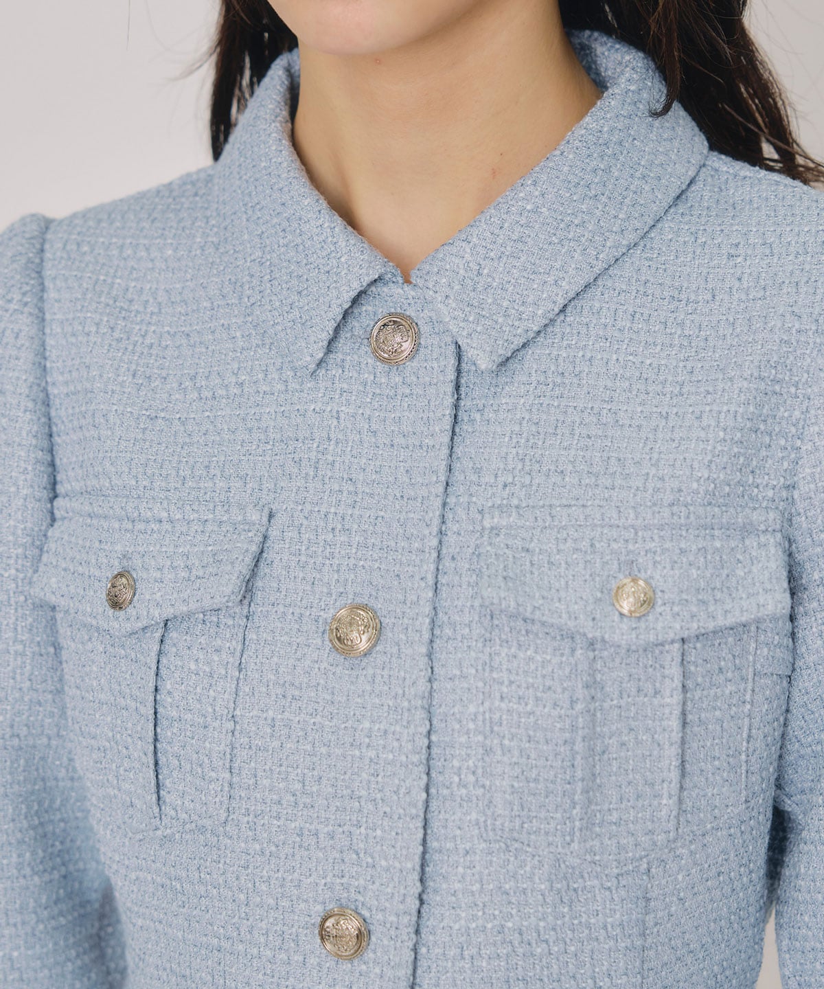 エンブレムボタンツイードシャツミニワンピース