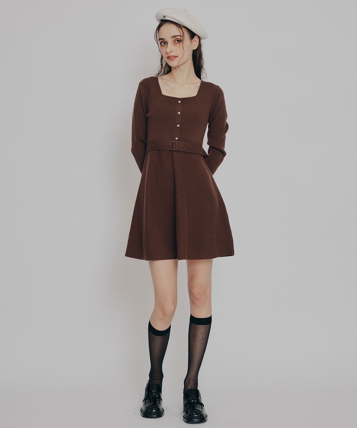 ケープSETニットフレアミニワンピース