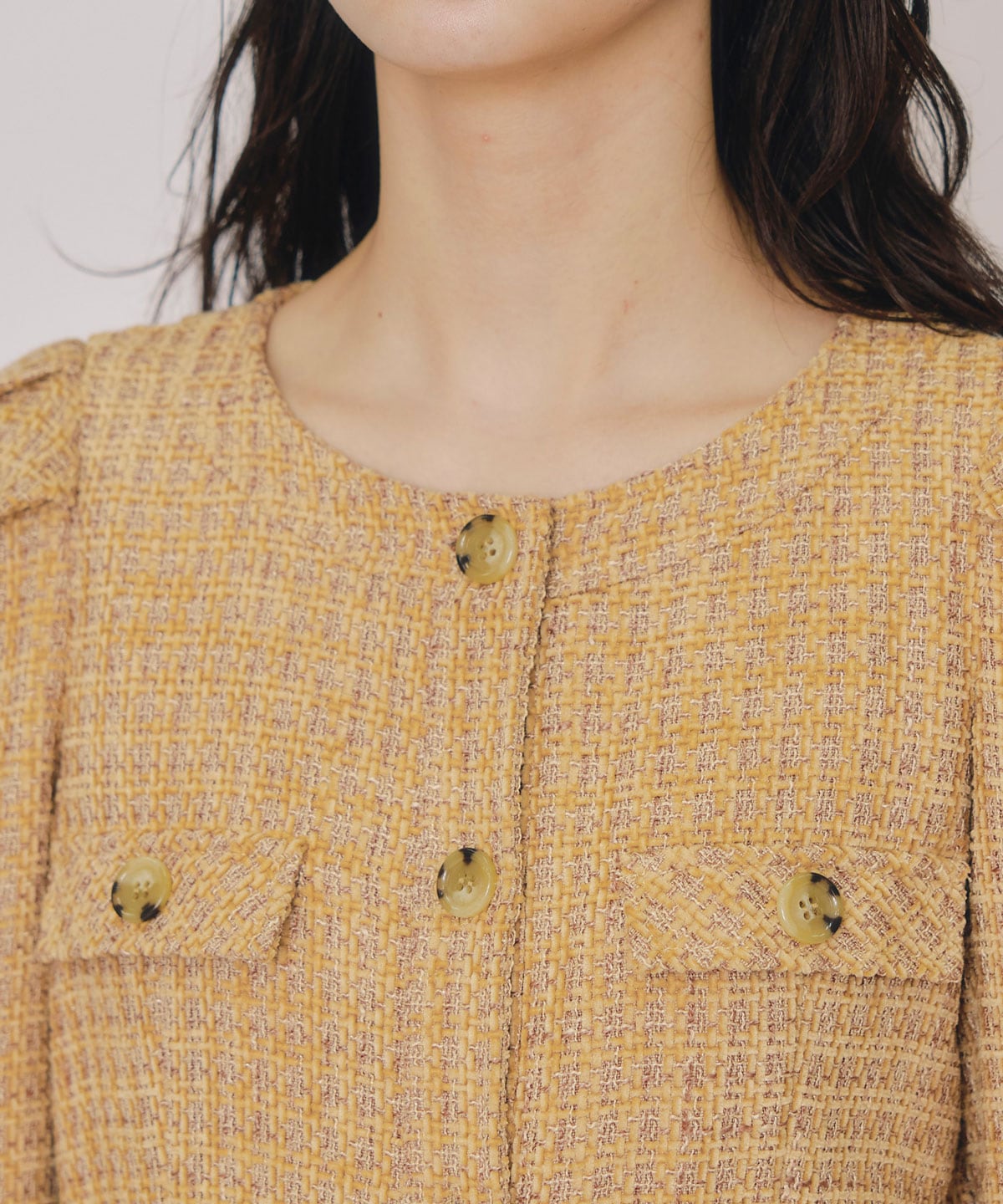 MIXツイードパフスリーブミニワンピース