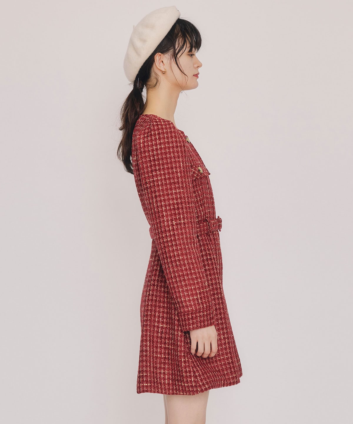 MIXツイードパフスリーブミニワンピース