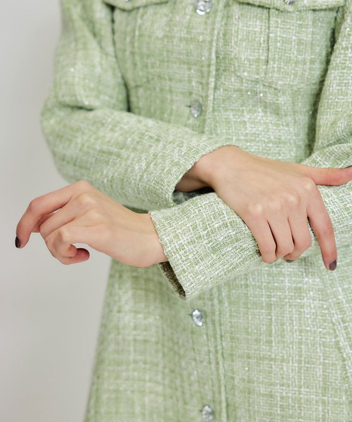 ビジューボタンファンシーツイードシャツミニワンピース