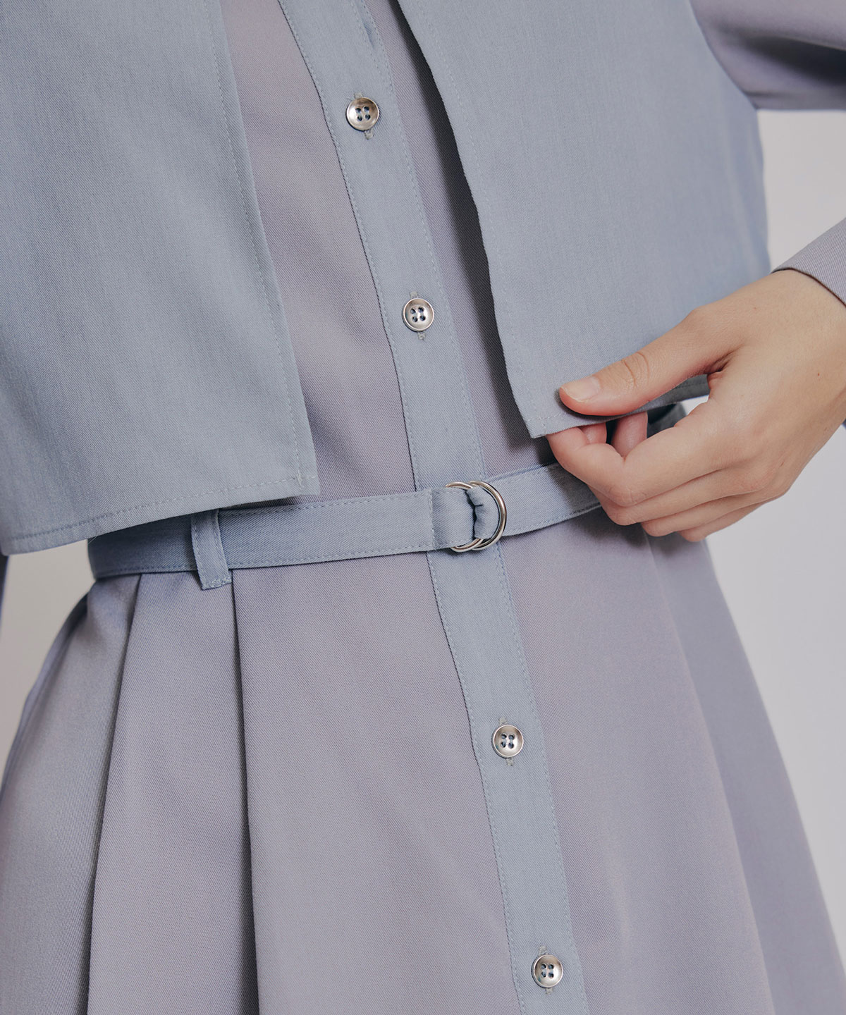 カラーブロッキングシャツロングフレアワンピース