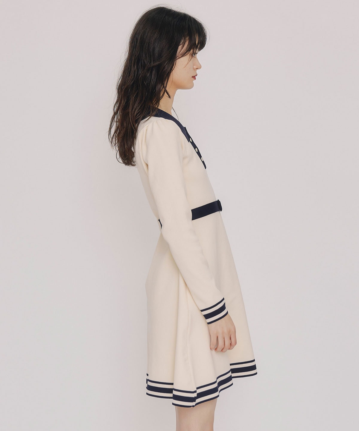 バイカラーポロニットミニワンピース