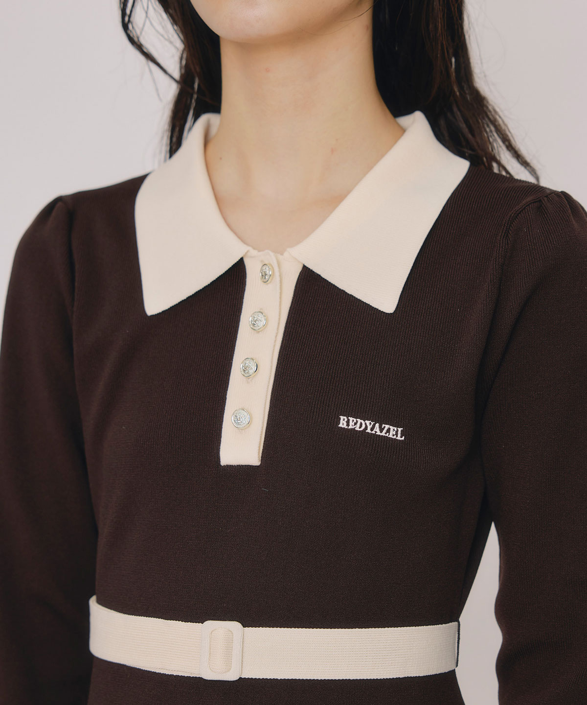 バイカラーポロニットミニワンピース