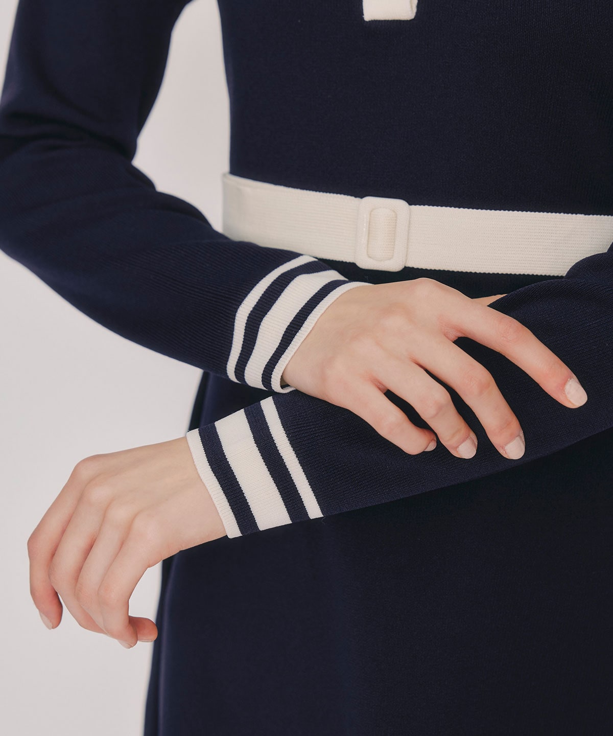 バイカラーポロニットミニワンピース