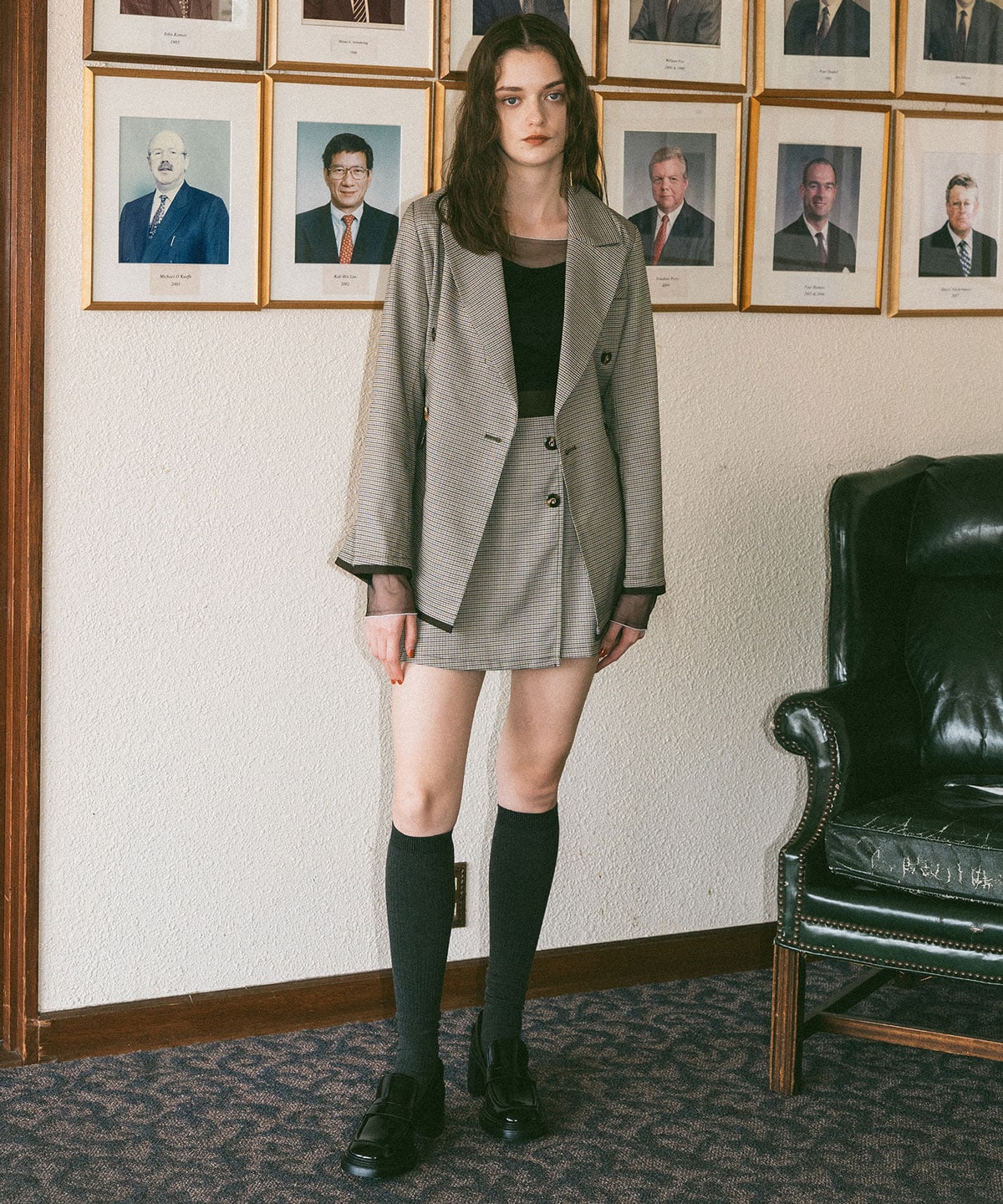 【セットアップ可能】グレンチェックダブルジャケット