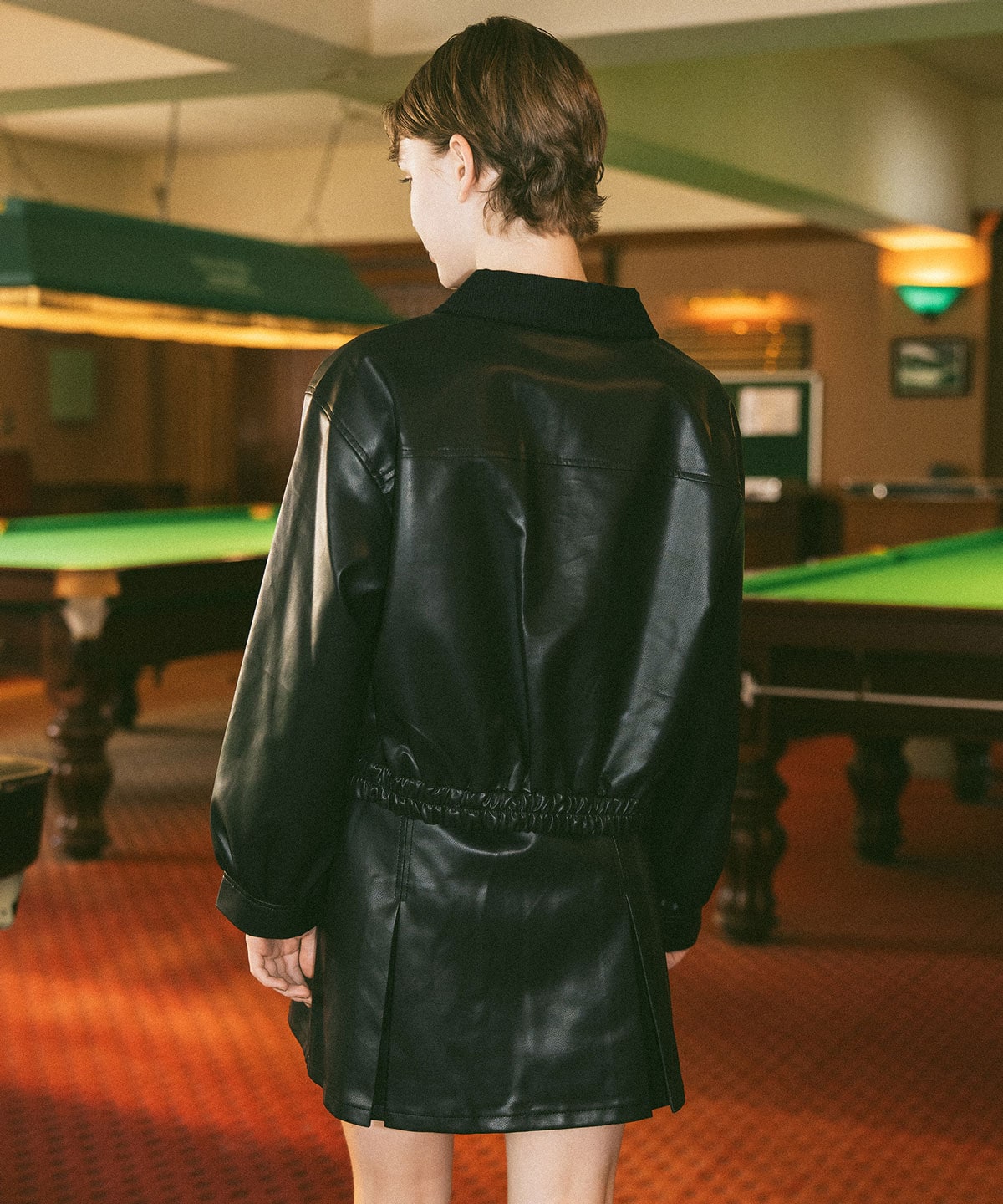 【セットアップ可能】フェイクレザージップブルゾン