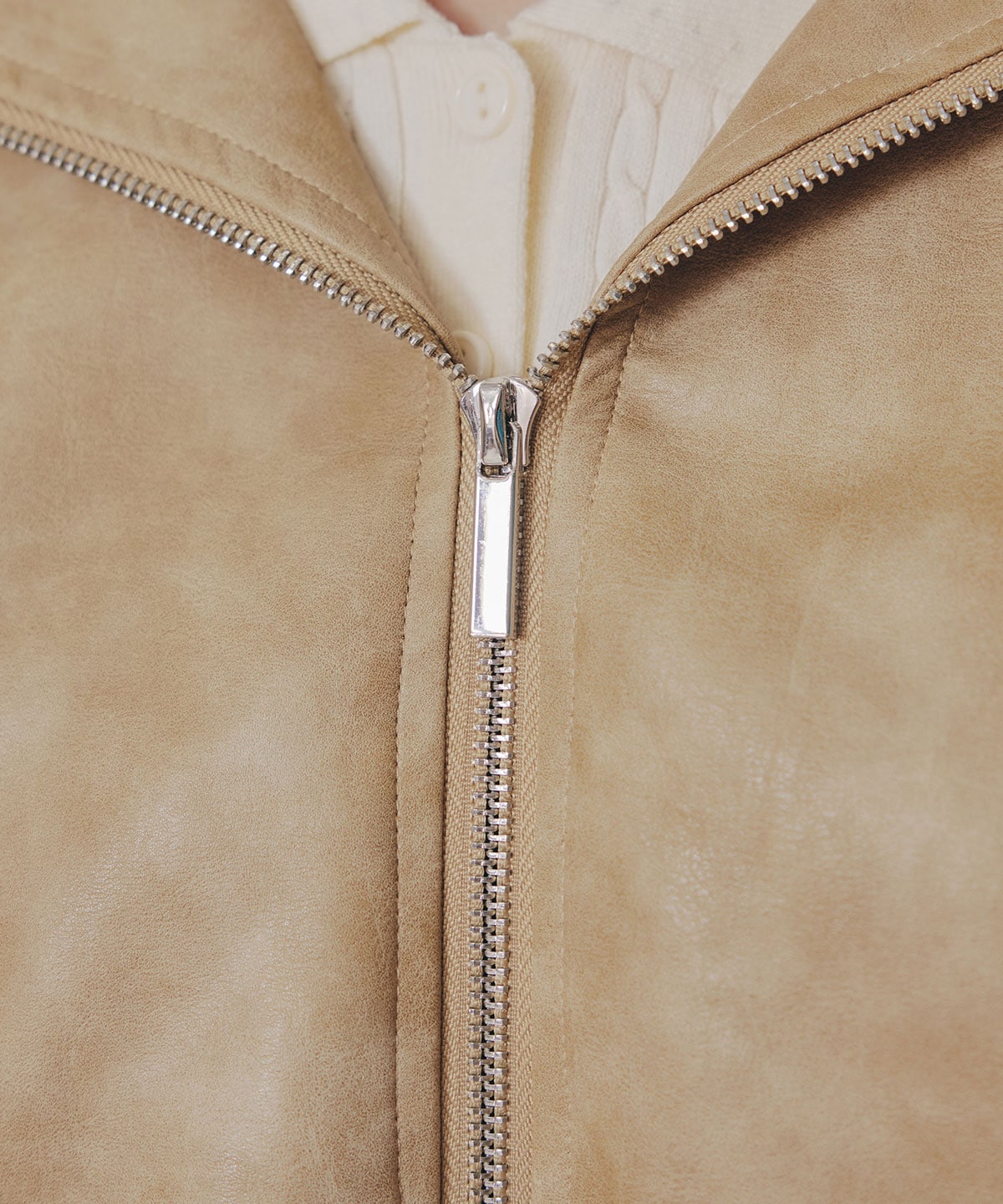 ヴィンテージライクレザーフーディブルゾン