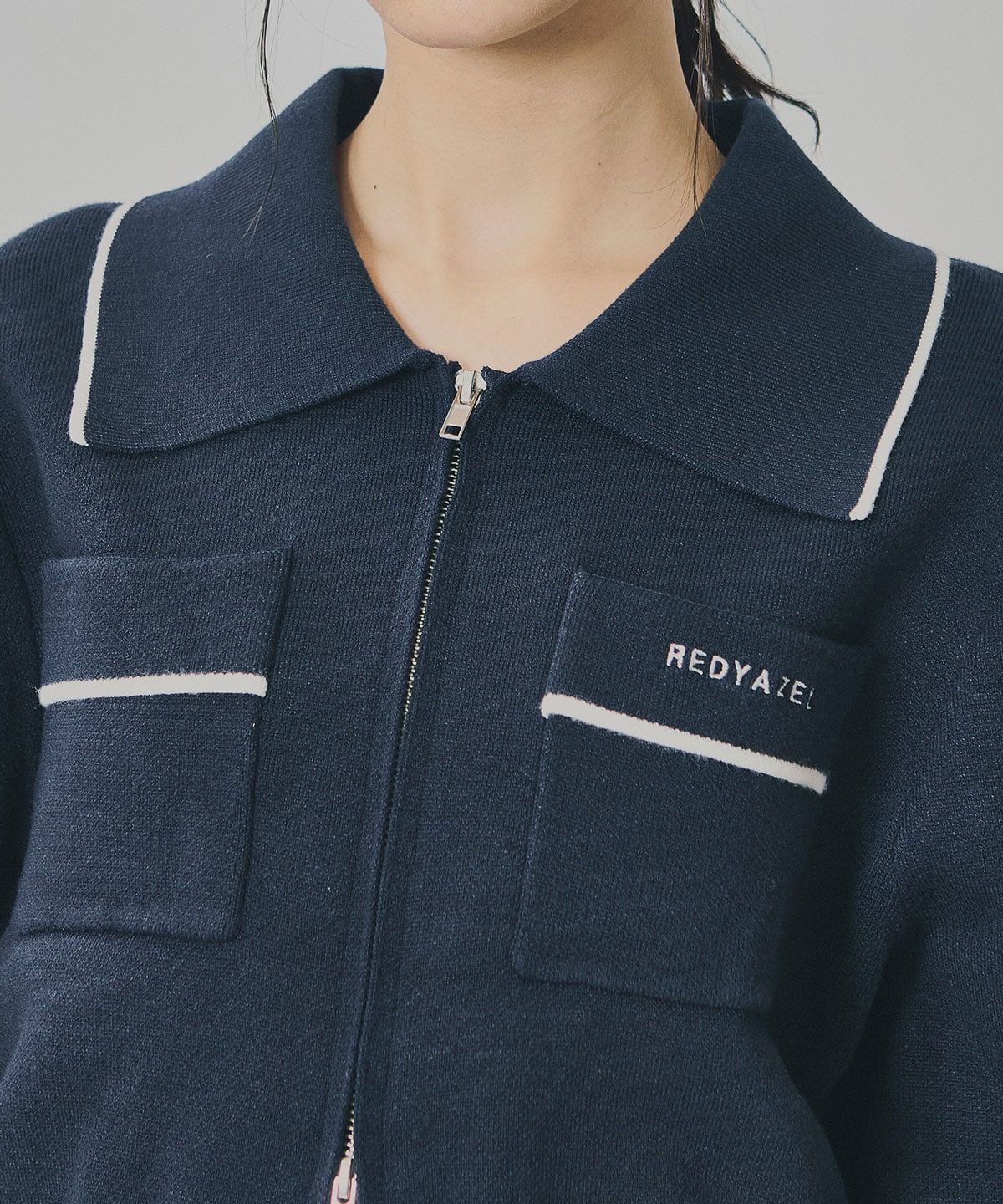 バイカラーラインZIPニットジャケット