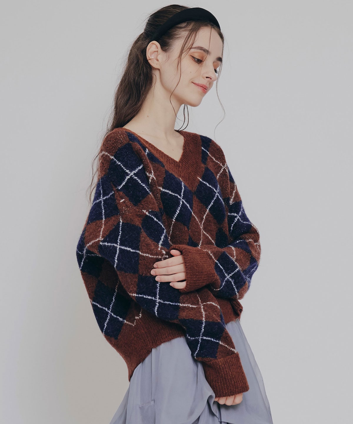 アーガイルVネックニットプルオーバー