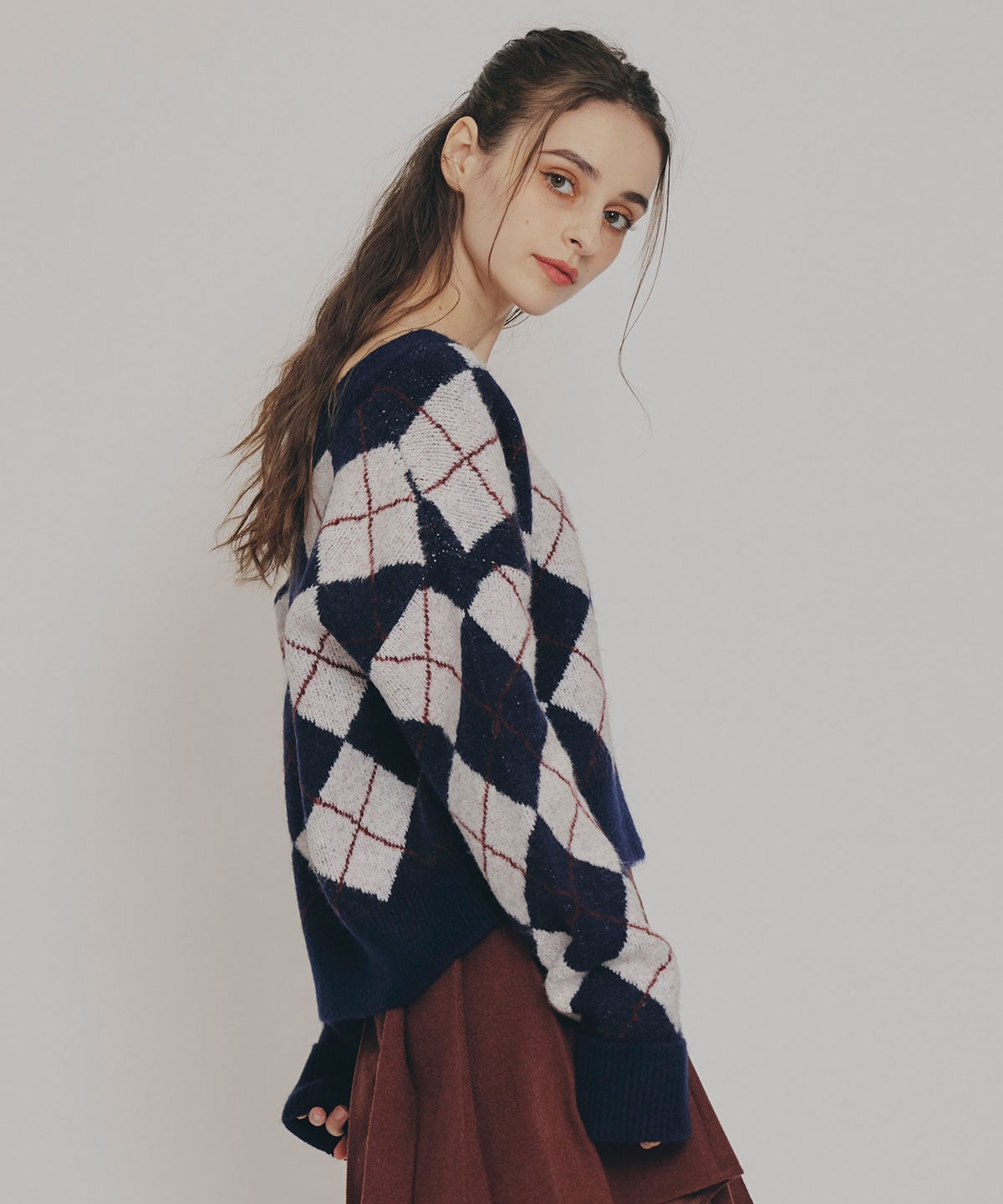 アーガイルVネックニットプルオーバー