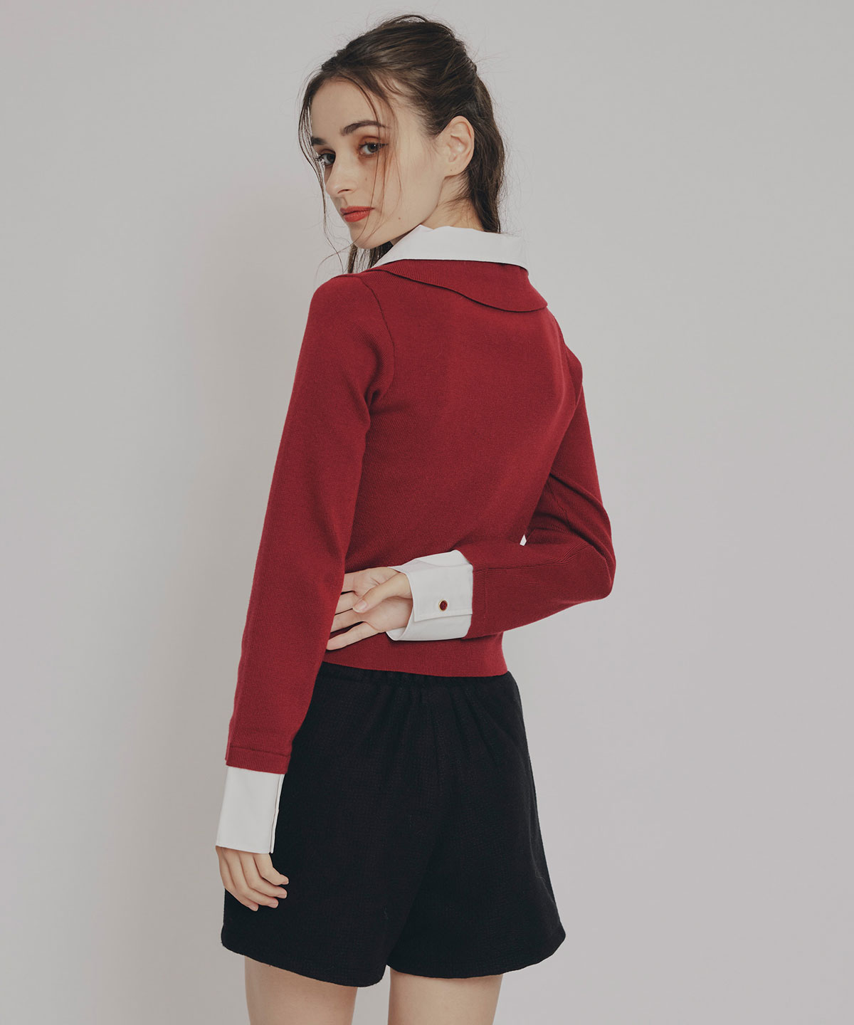 ダブルカラーポロニットトップス