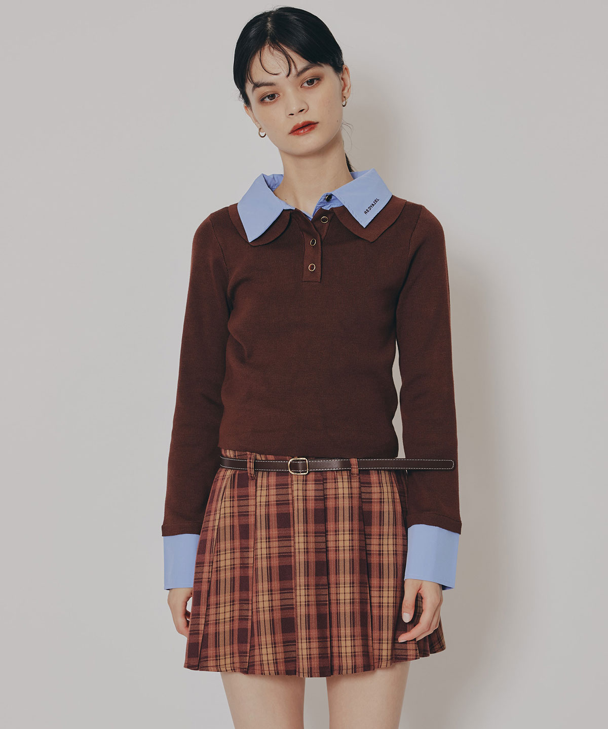 ダブルカラーポロニットトップス